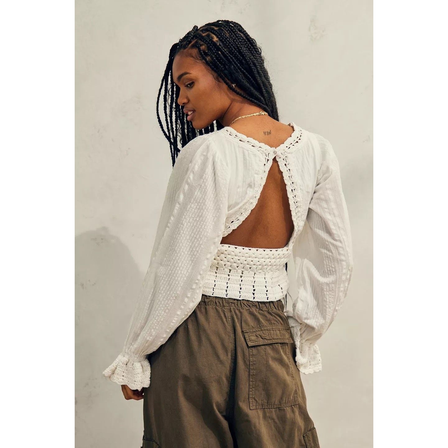 Free People New FREE PEOPLE Megan Crochet Cropped Hem Top $128 X-SMALL Size XS / US 0-2 / IT 36-38 - 3 Thumbnail