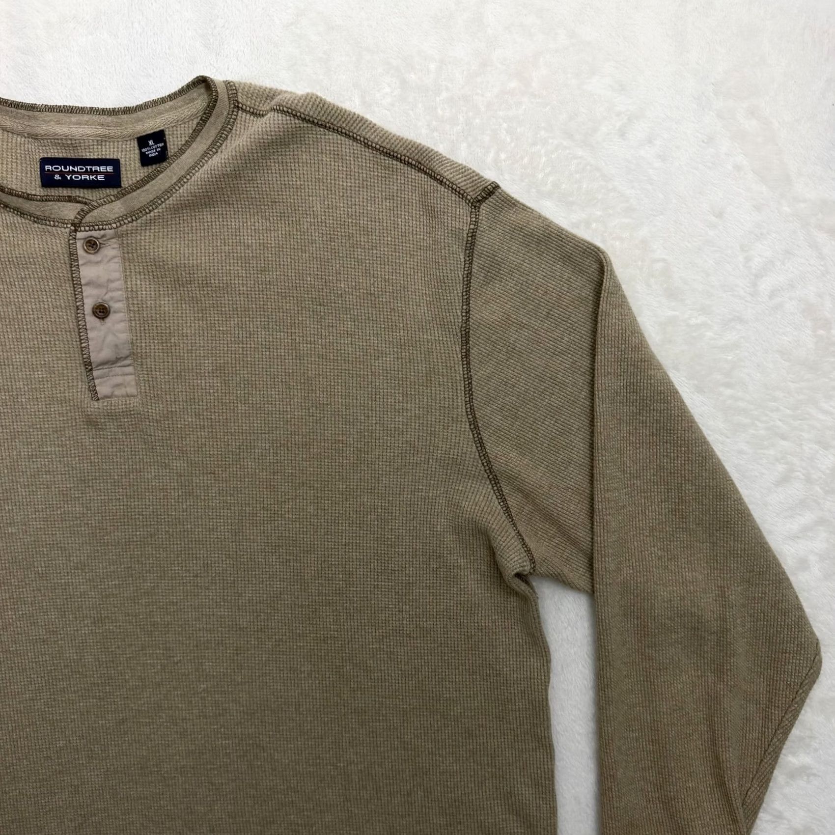 Roundtree & Yorke VINTAGE-roundtree yorke henley shirt mens XL beige thermal knit 100% cotton long sleeve pullover button casual winter shirts Mens Size US XL / EU 56 / 4 - 3 Thumbnail