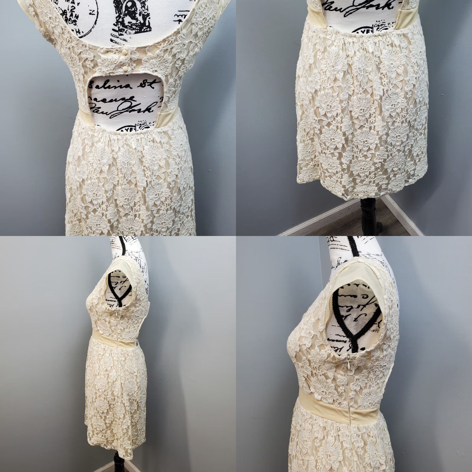 American Eagle Outfitters Mini Dress Womens Size 6 Cream Lace Backless Side  Zip