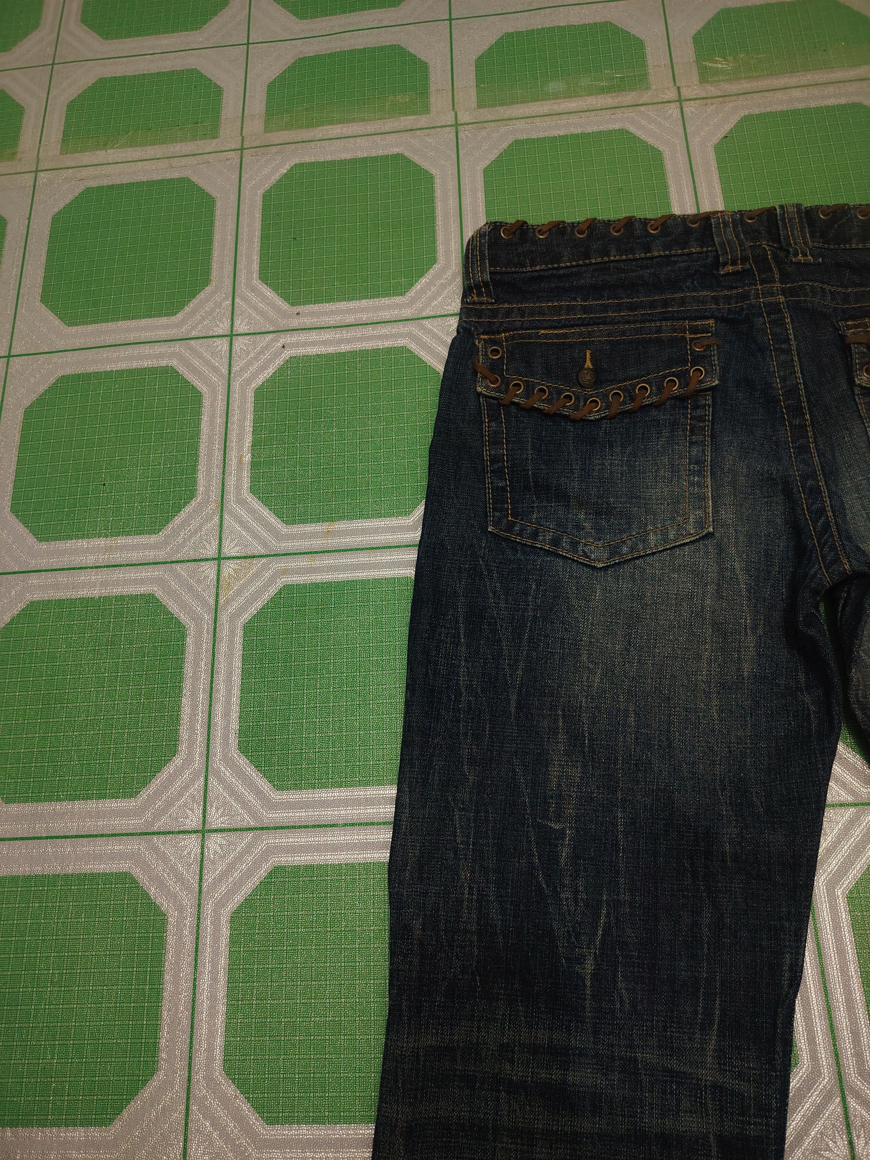 Who Decides War Japanese Army of no! Lace Waist & pocket Flared Jeans Size US 33 - 19 Thumbnail