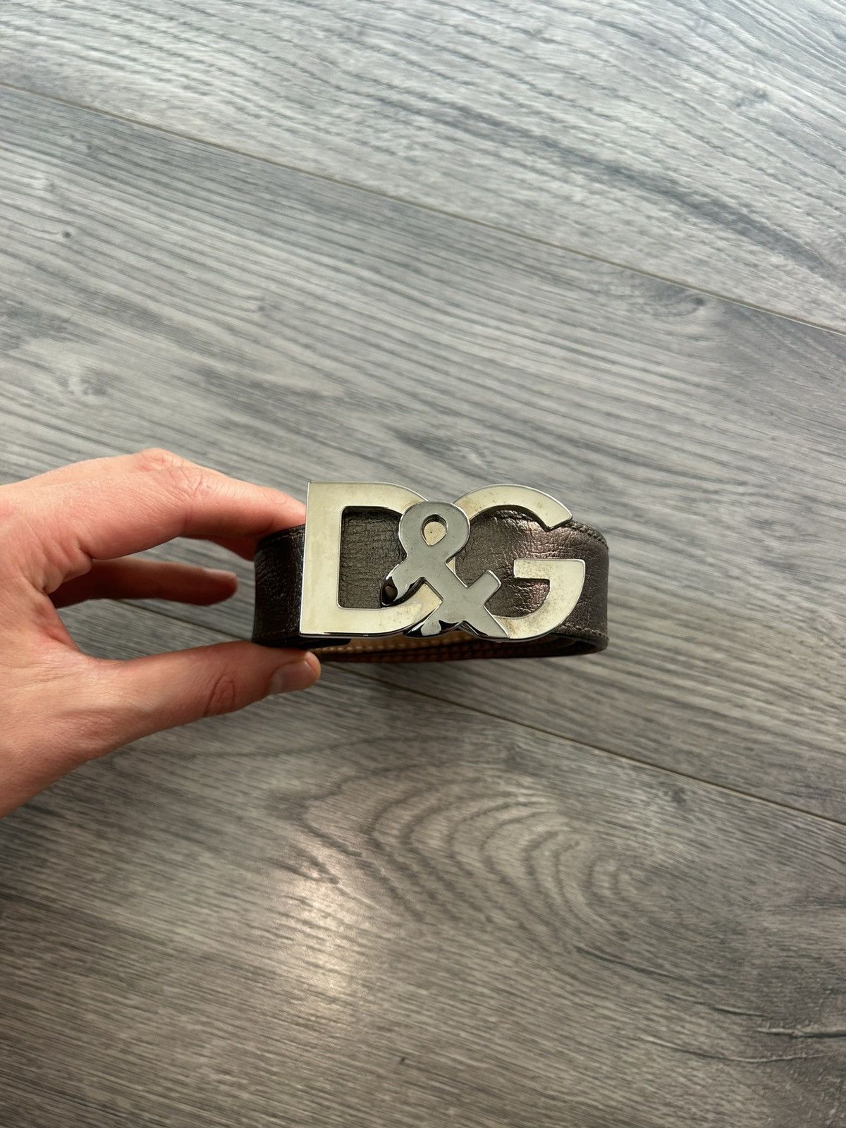 Dolce & Gabbana Silver Leather Belt with D&G Logo Buckle Size 40 - 1 Thumbnail