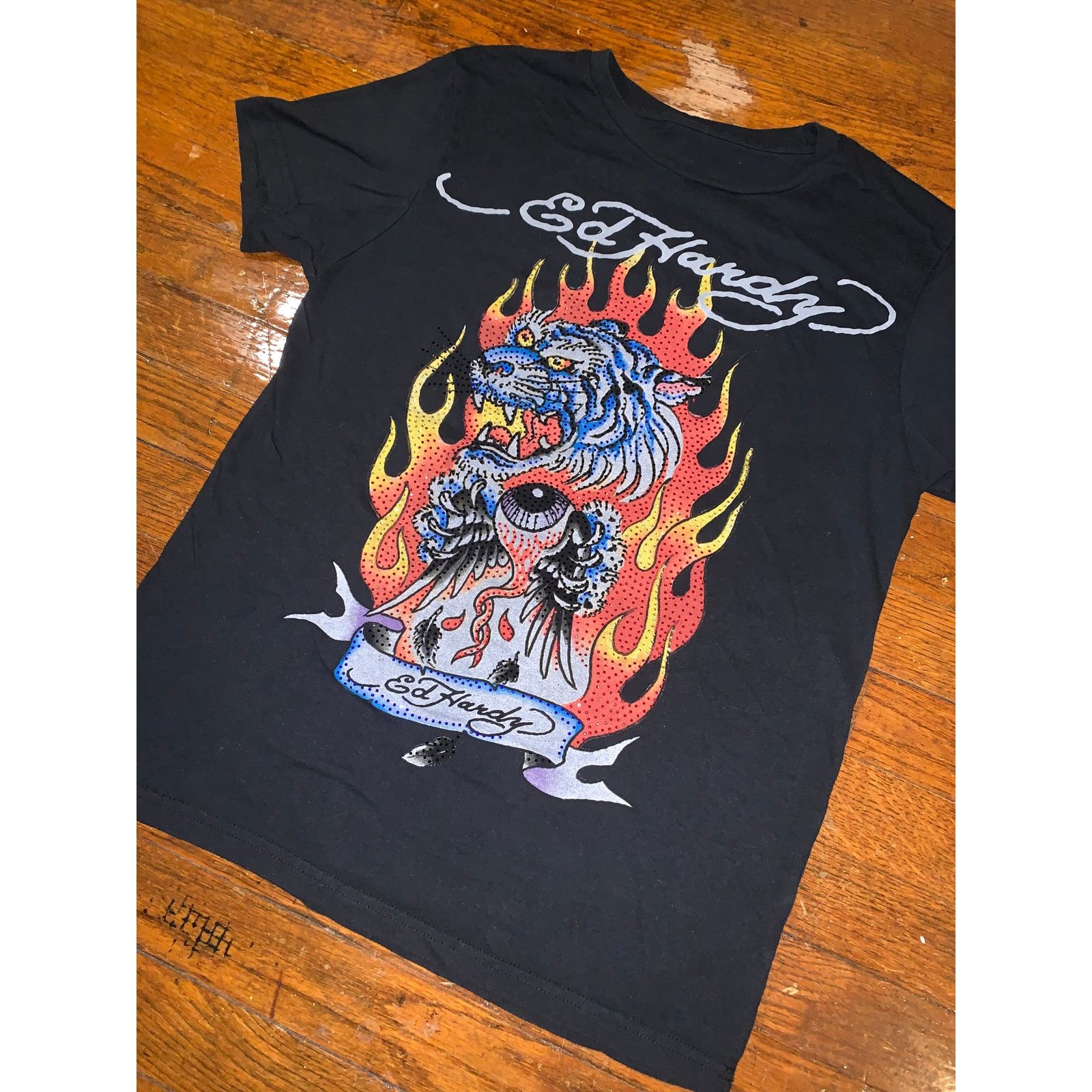 Ed Hardy Ed Hardy Fire Tiger Rhinestone T Shirt Y2K Tattoo Black S Size US M / EU 48-50 / 2 - 3 Thumbnail