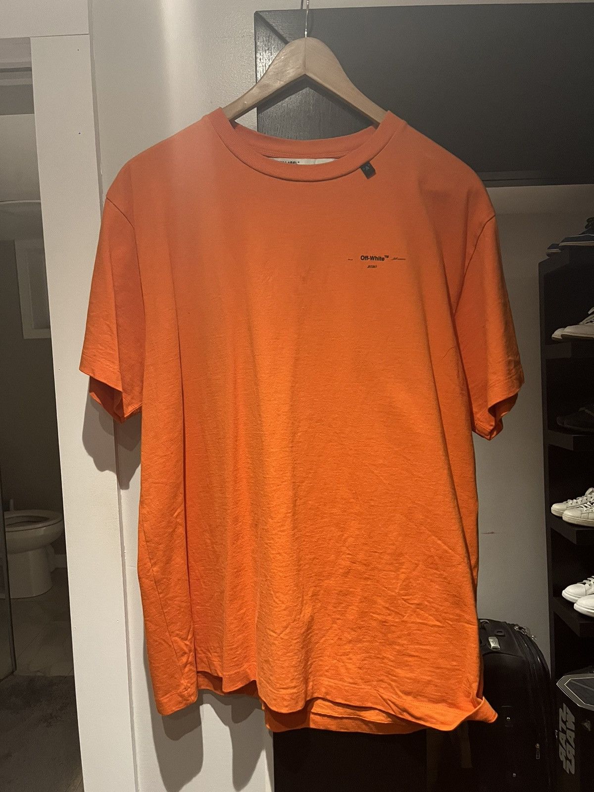 image of Off White Abstract T-Shirt in Orange, Men's (Size XS)