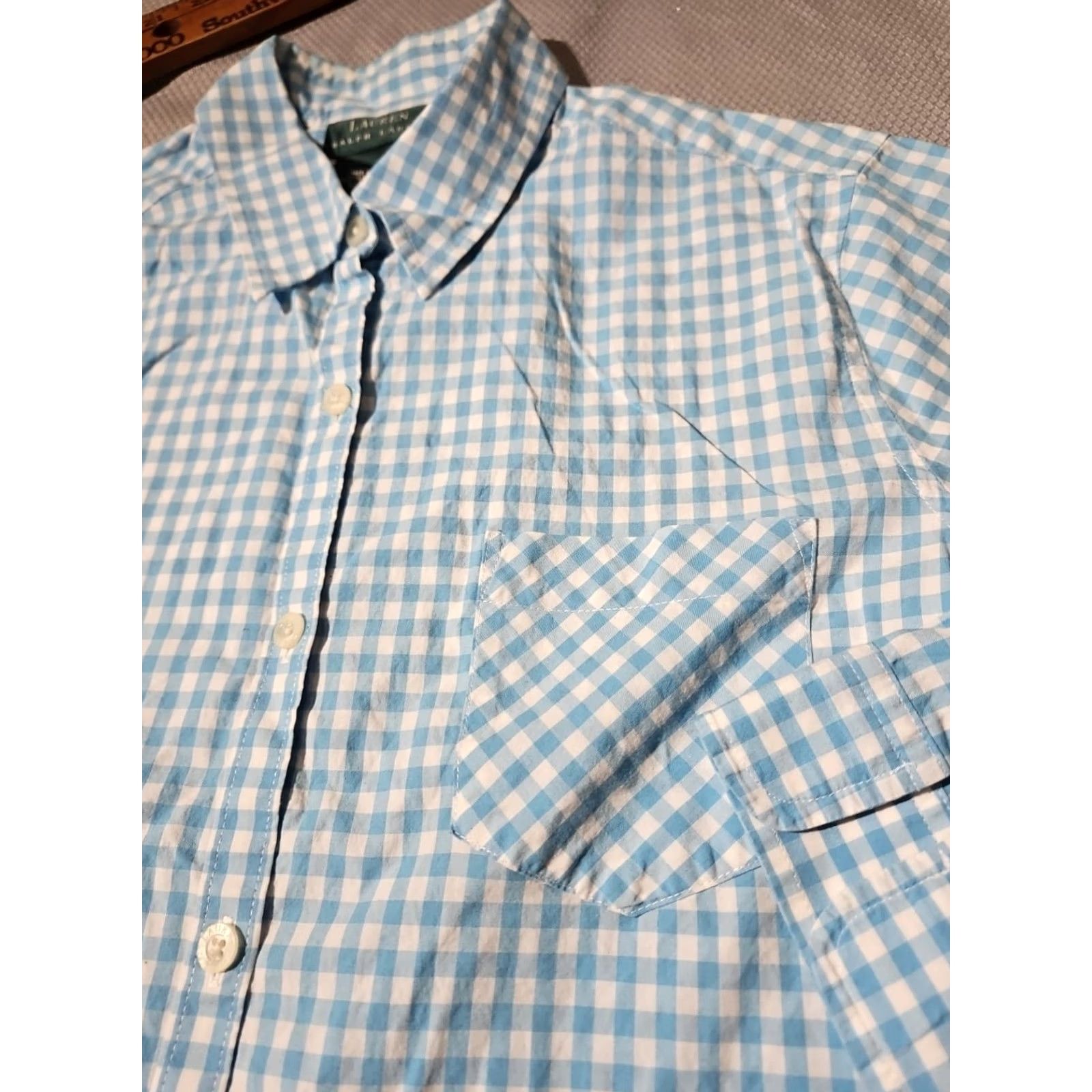 Ralph Lauren VINTAGE? No. Lauren Ralph Lauren Shirt Womens Large Blue Button Plaid Preppy Casual Oxford Size L / US 10 / IT 46 - 5 Thumbnail