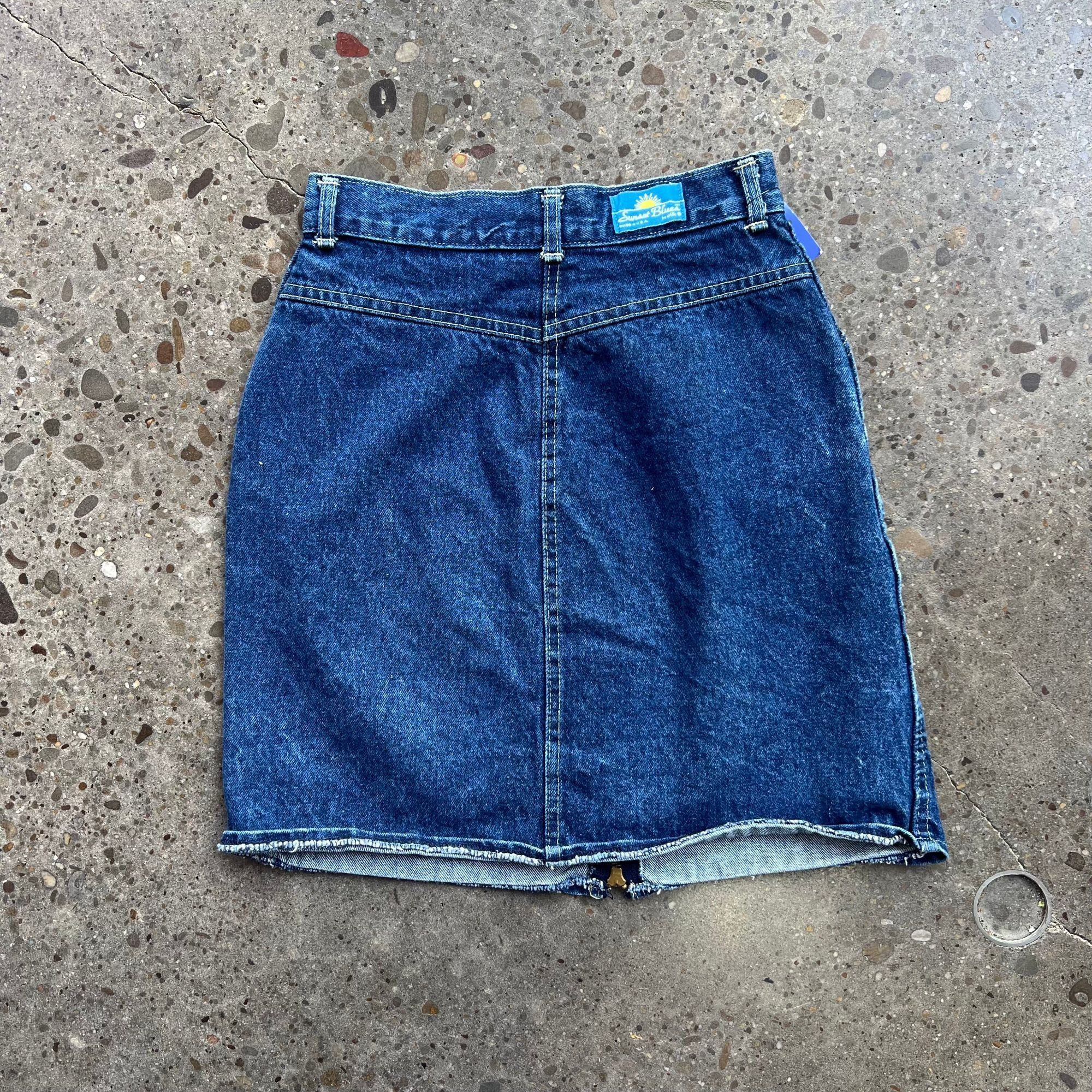 Vintage Vintage Sunset Blues Midi Denim Skirt Size 23" - 3 Thumbnail