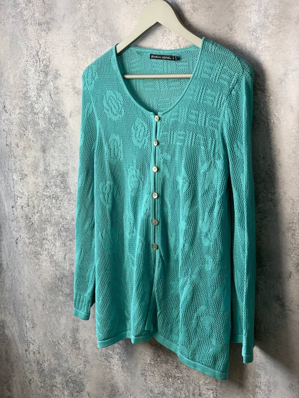 Designer Gudrun Sjoden Green Cotton Pointelle Knit Cardigan Sweater Size M / US 6-8 / IT 42-44 - 3 Thumbnail