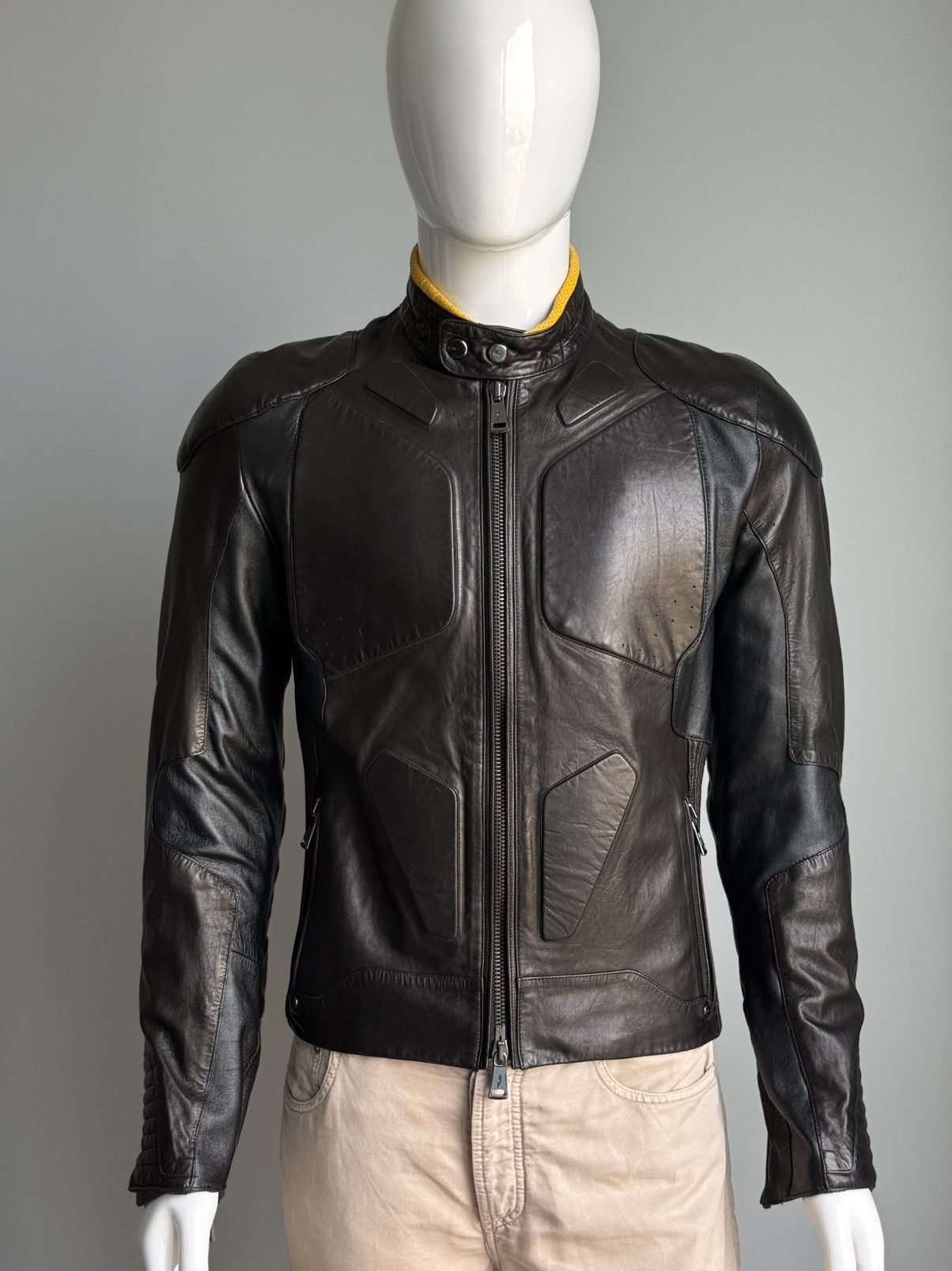 Ralph Lauren Black Label ARCHIVE 5/5 LEATHER MOTO JACKET WITH RIBBED ARMOR DETAILING Size US M / EU 48-50 / 2 - 3 Thumbnail
