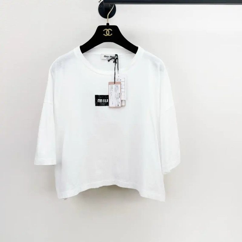 Miu Miu Miu Miu White Short Sleeve T-Shirt 0089 Size S / US 4 / IT 40 - 1 Thumbnail