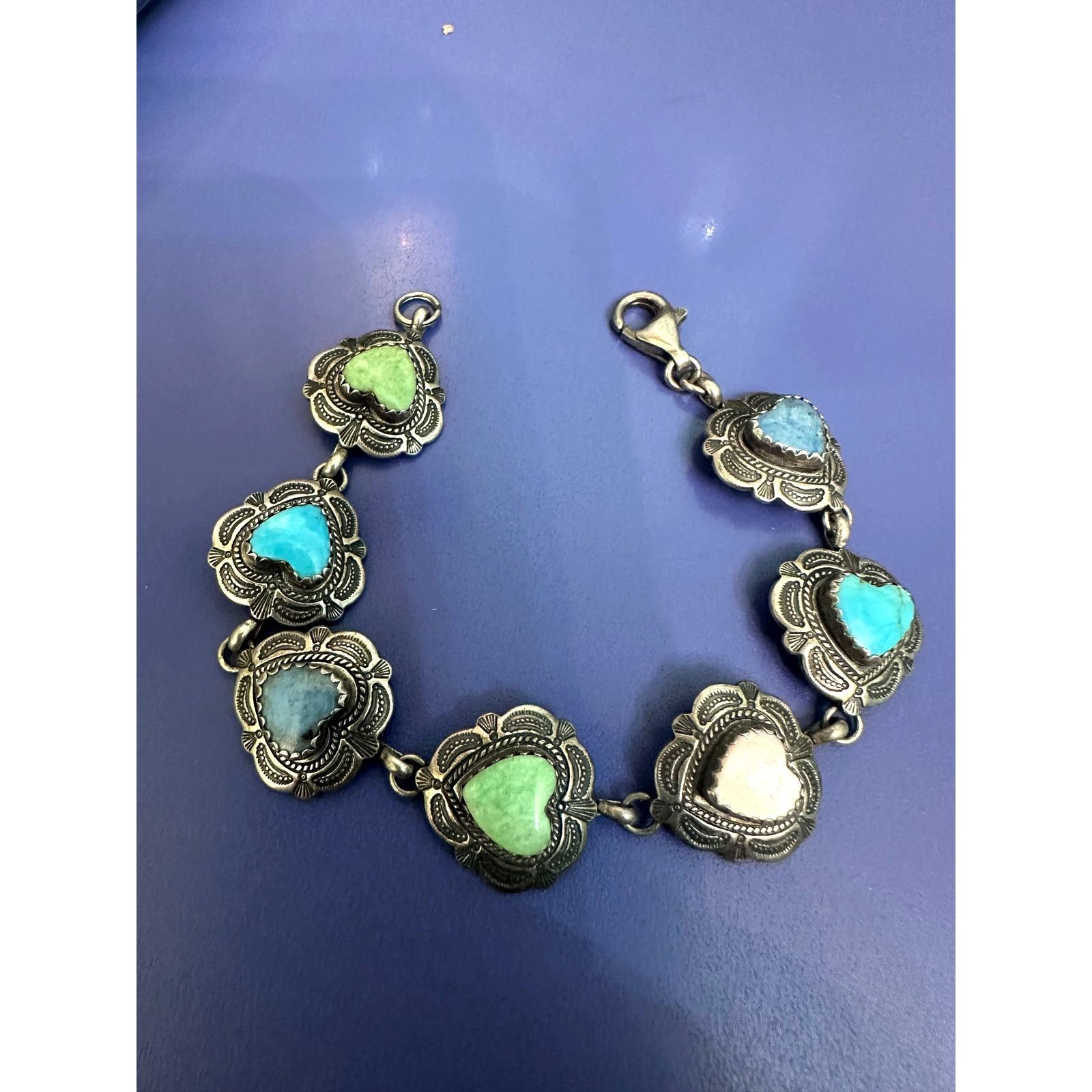 Vintage VINTAGE MULTI GEMSTONE STERLING SILVER HEART BRACELET Size ONE SIZE - 2 Thumbnail