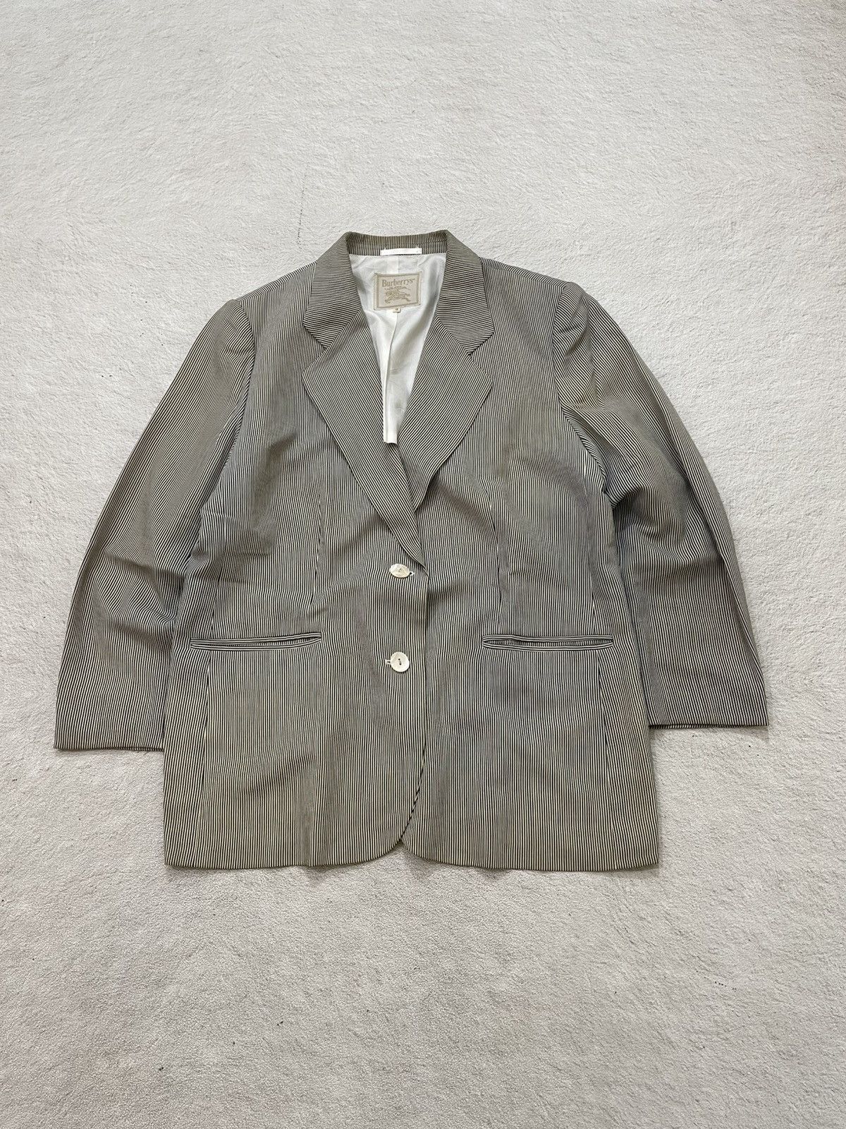 Burberry Vintage Burberrys Pinstripe Blazer Beige Tailored Jacket Y2K Size 54R - 1 Thumbnail