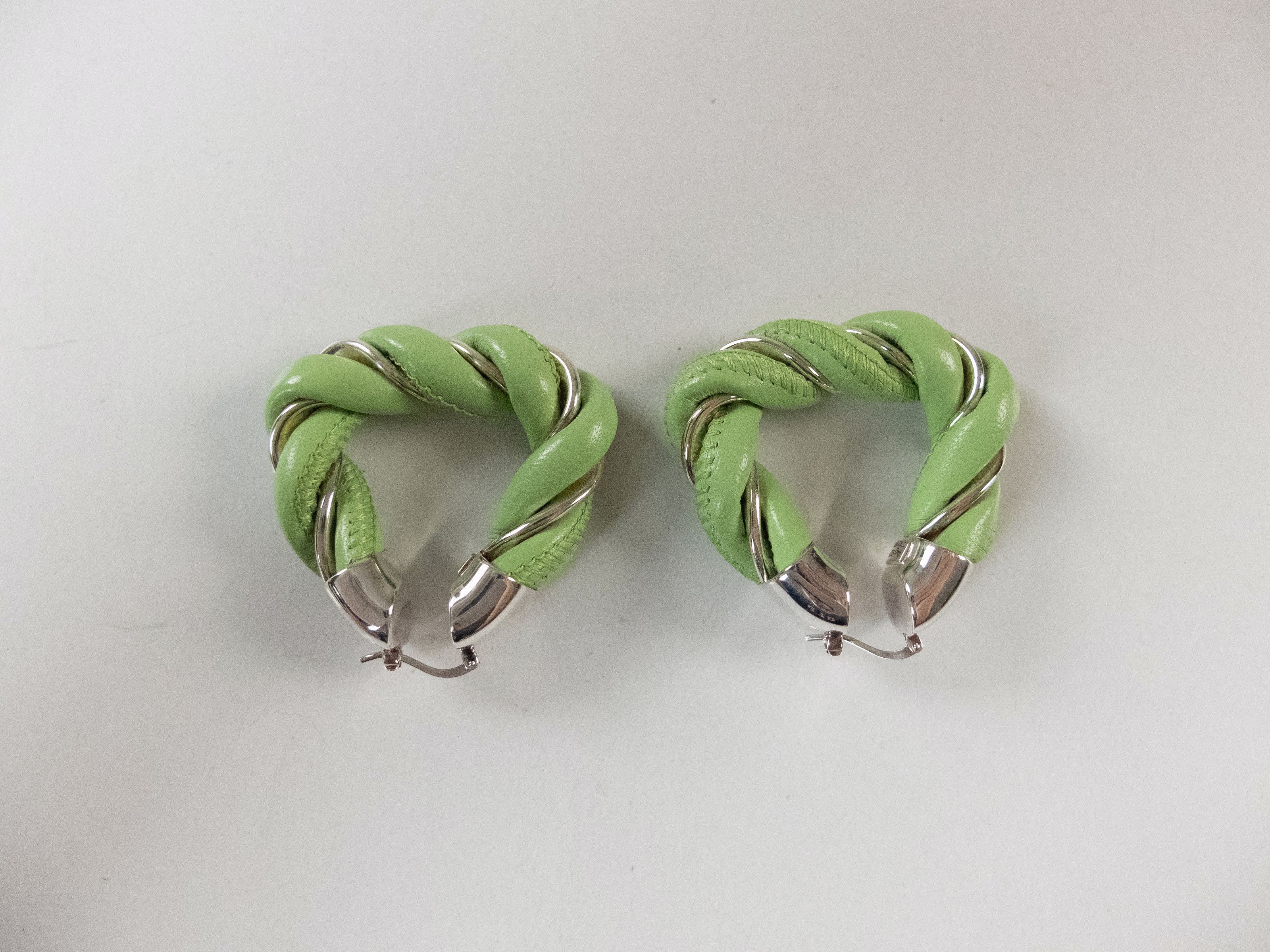 Bottega Veneta BOTTEGA VENETA Twist triangle green leather silver earrings Size ONE SIZE - 4 Thumbnail