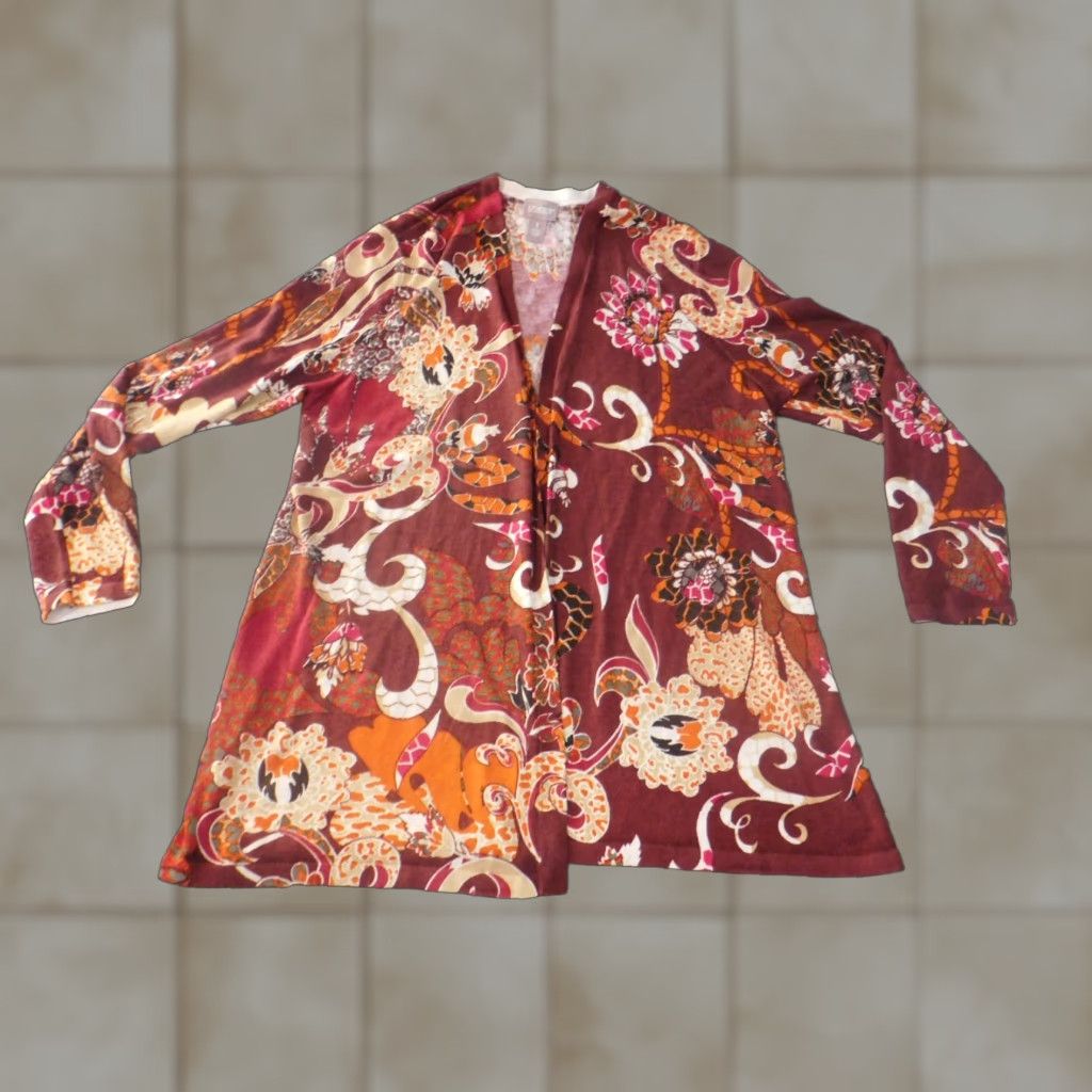 Vintage Chicos Cardigan Sweater Women Red Floral Crew Neck Long Sleeve Stretch Open Knit Regular Size 1 Modern Travel Size XS / US 0-2 / IT 36-38 - 1 Thumbnail