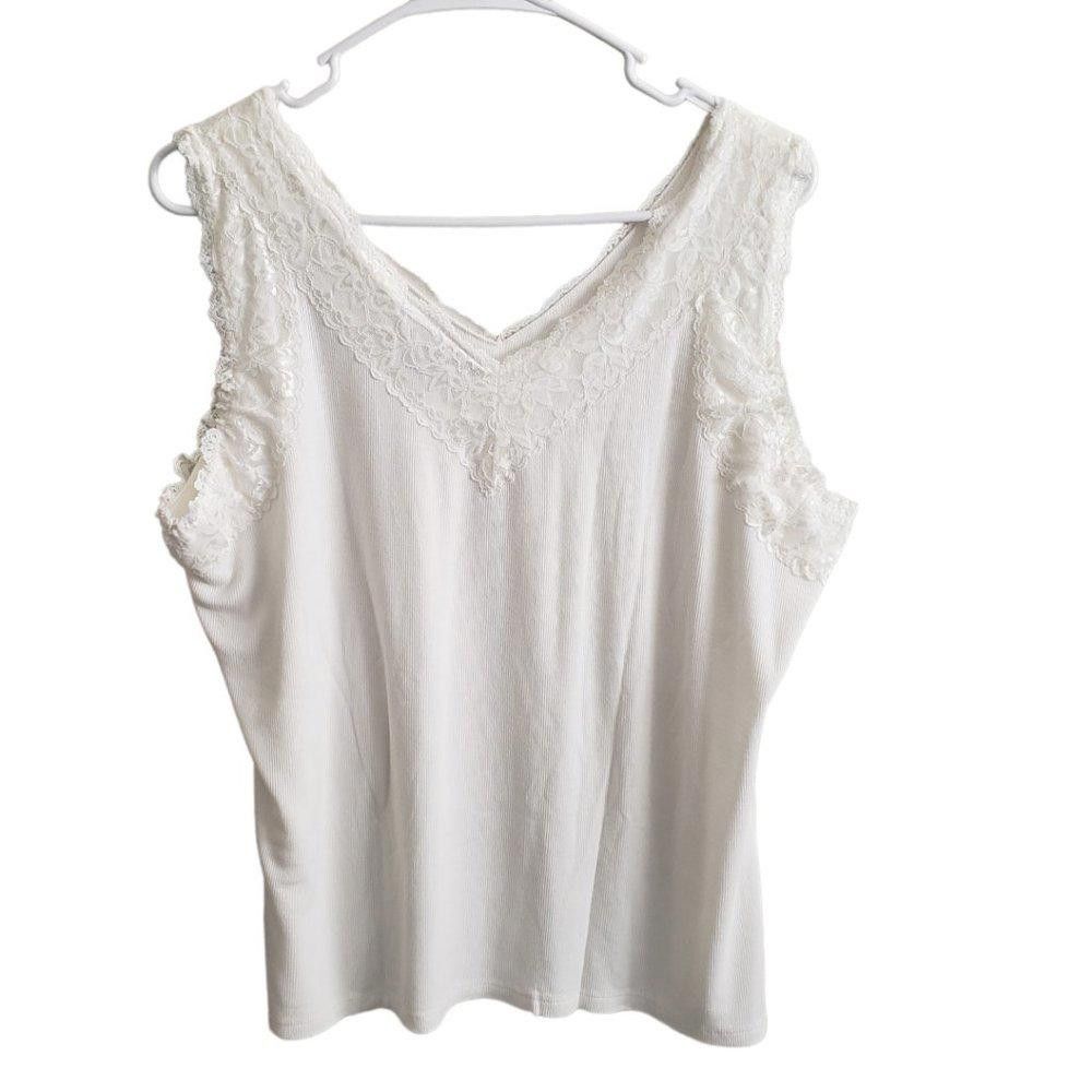 Designer CT367 Style & Co White Ribbed Lace Tank 1X Size XL / US 12-14 / IT 48-50 - 1 Thumbnail