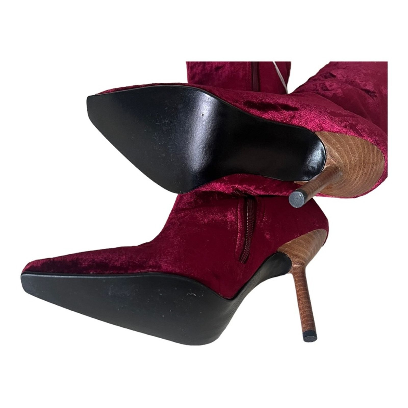 Colin Meredith Colin Stuart Red Velvet Leather Pointed Toe Heel Boots Sz 7M Size US 7 / IT 37 - 3 Thumbnail