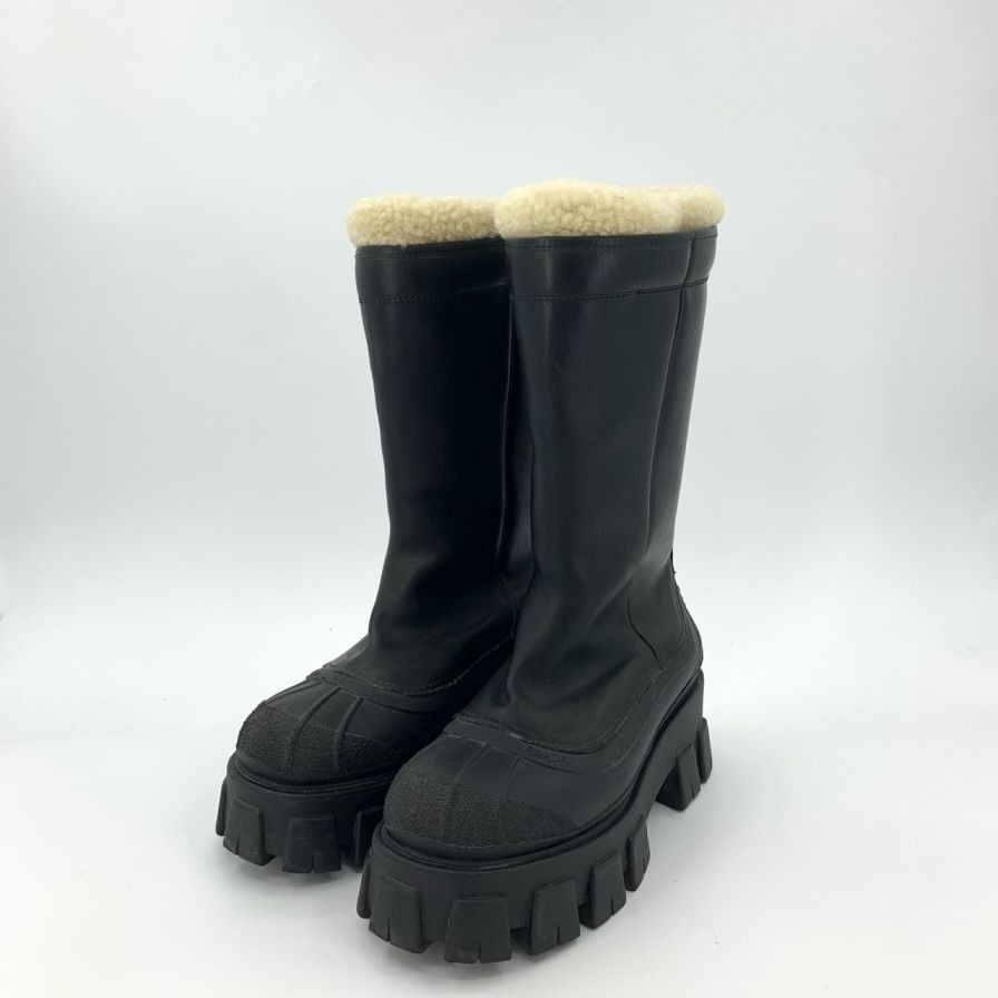 Prada Prada Lamb Fur-Lined Black Thick-Soled Mid-Calf Boots, Size Size US 7 / IT 37 - 1 Thumbnail
