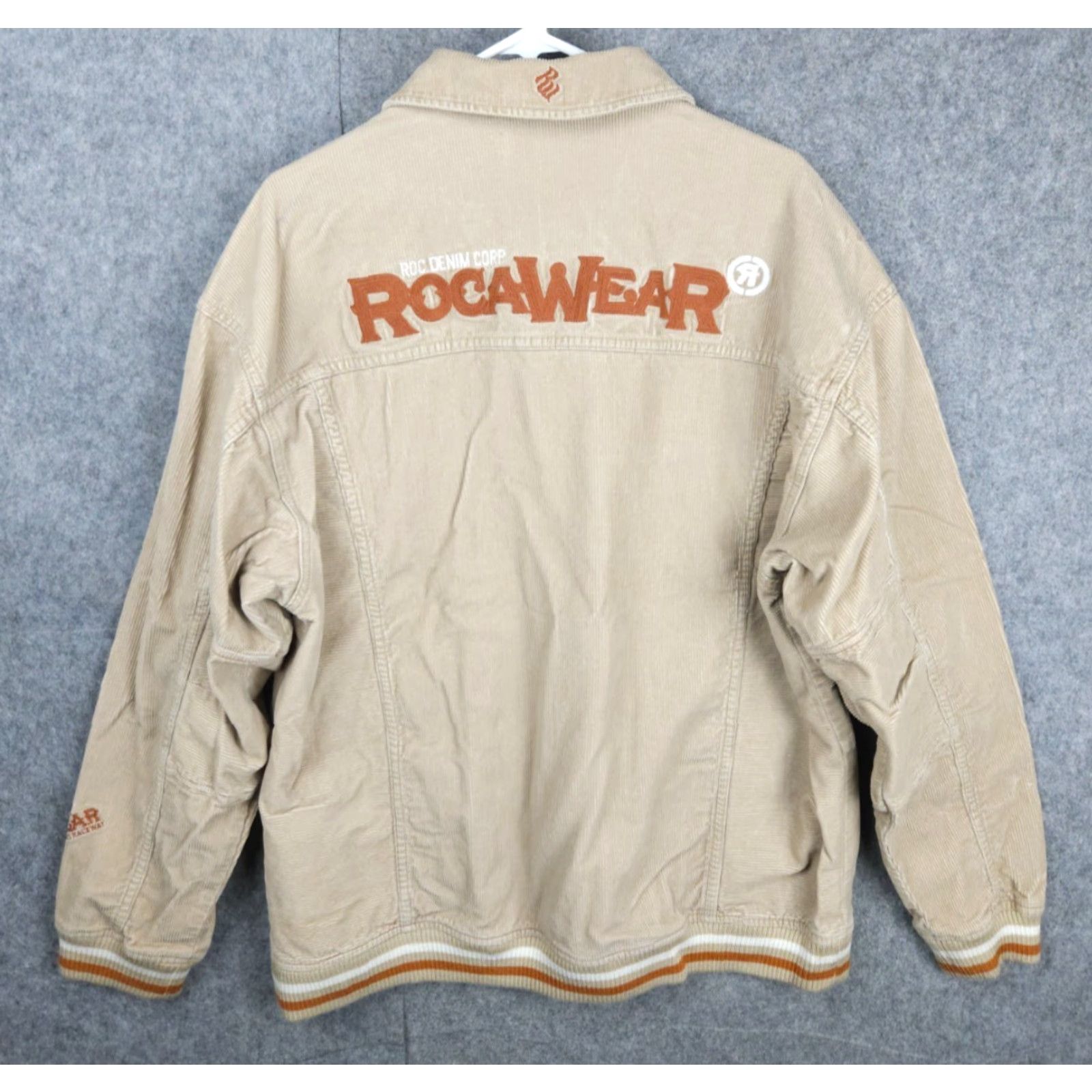 Rocawear VINTAGE Rocawear Corduroy Jacket Men’s Large Brown Beige Button Spellout Embroidered Pockets Hip Hop Chore Size US L / EU 52-54 / 3 - 2 Thumbnail