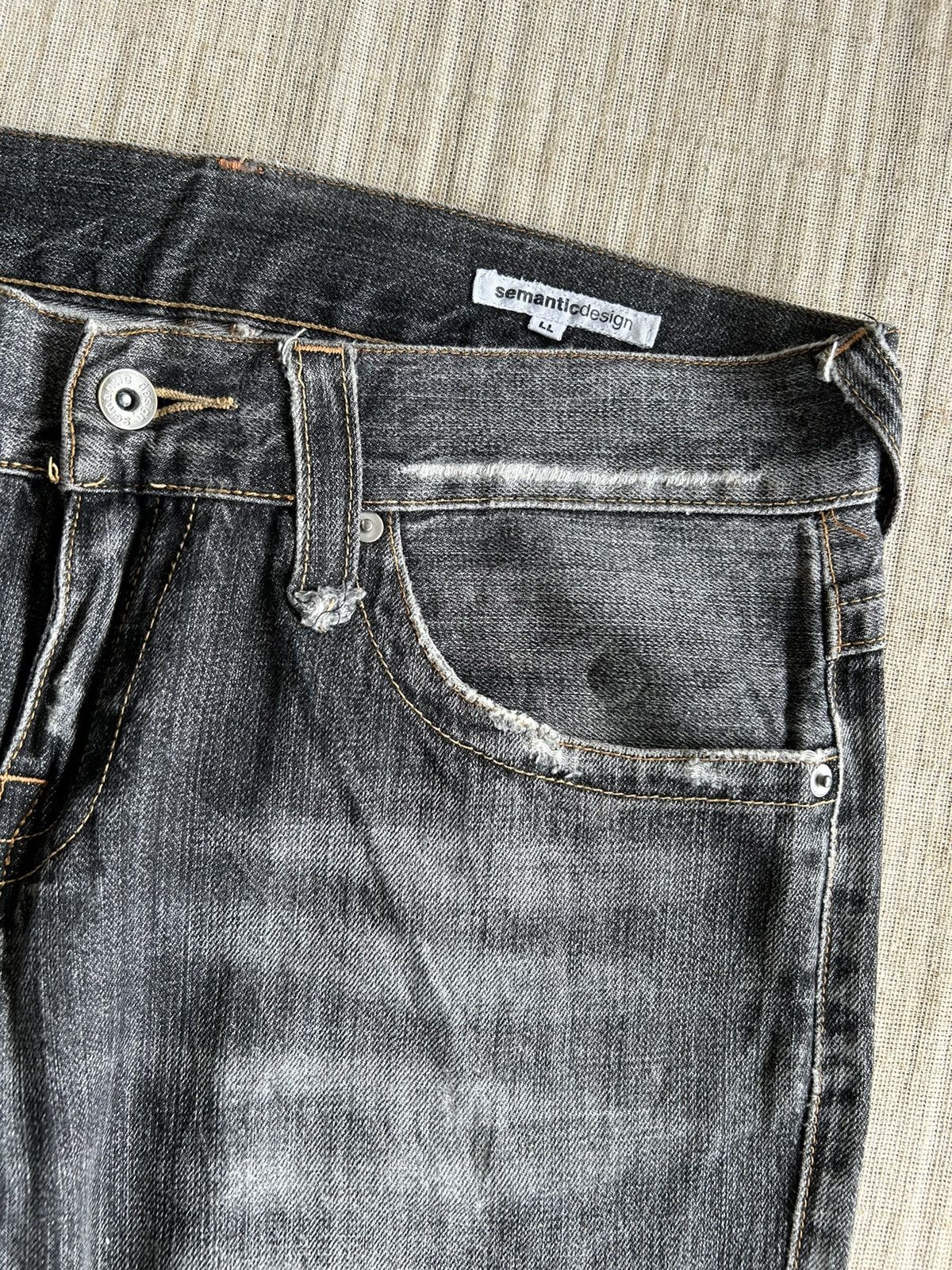 Japanese Brand Flare Semantic design disteressed denim🎌☠️☠️ Size US 34 / EU 50 - 4 Thumbnail