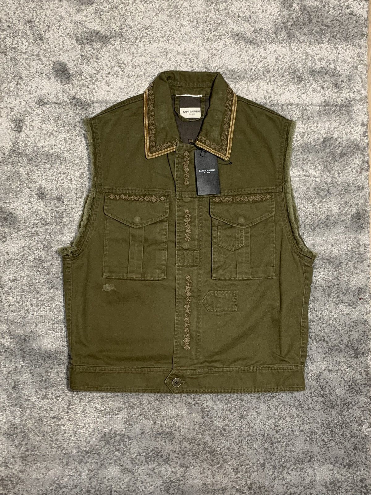 image of Saint Laurent Paris Saint Laurent Cotton Vest With Embroidery Size 48 in Beige, Men's