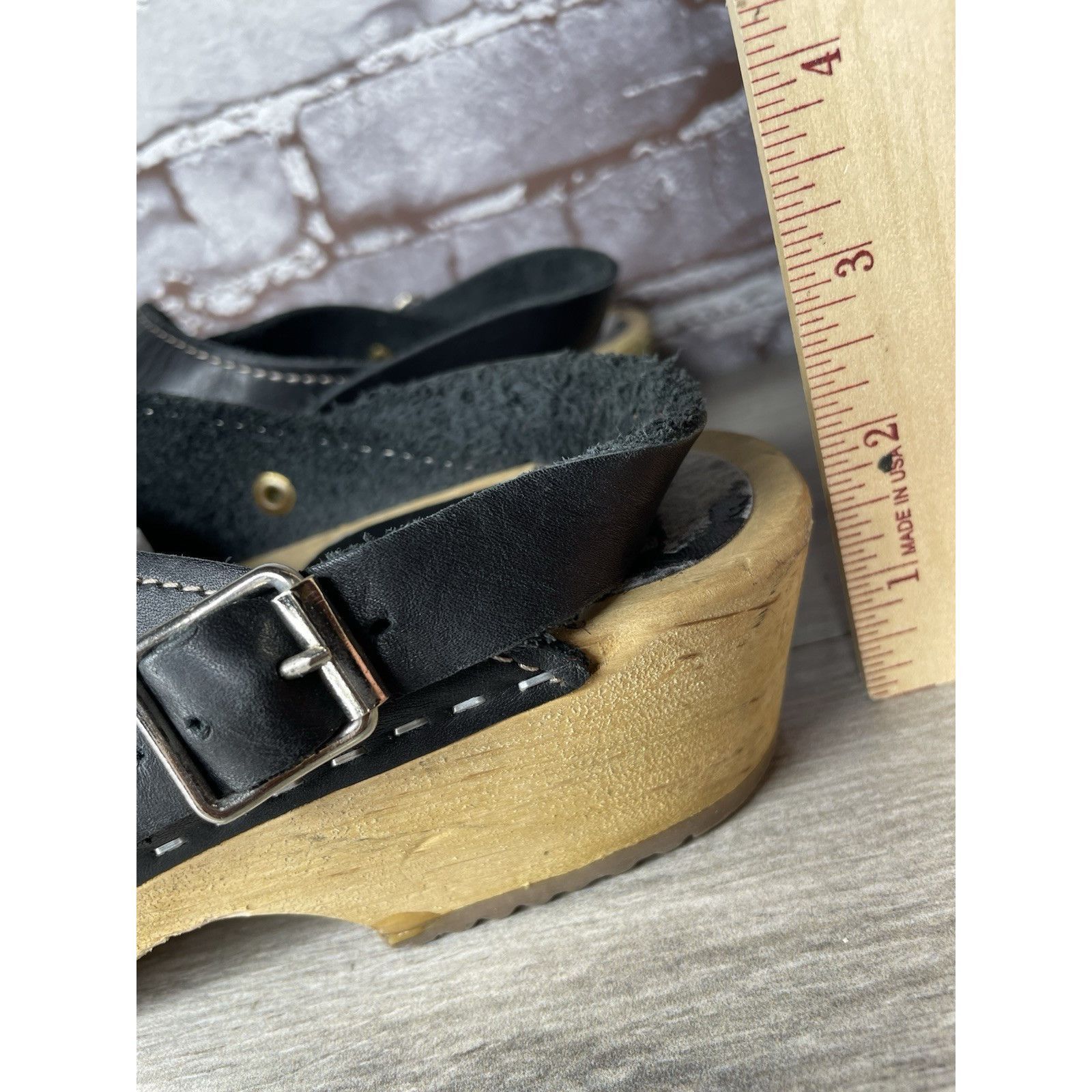 Miansai MIA Alma Swedish Black Leather Wooden Heel Strap Clogs Women Size US 9.5 / IT 39.5 - 10 Thumbnail
