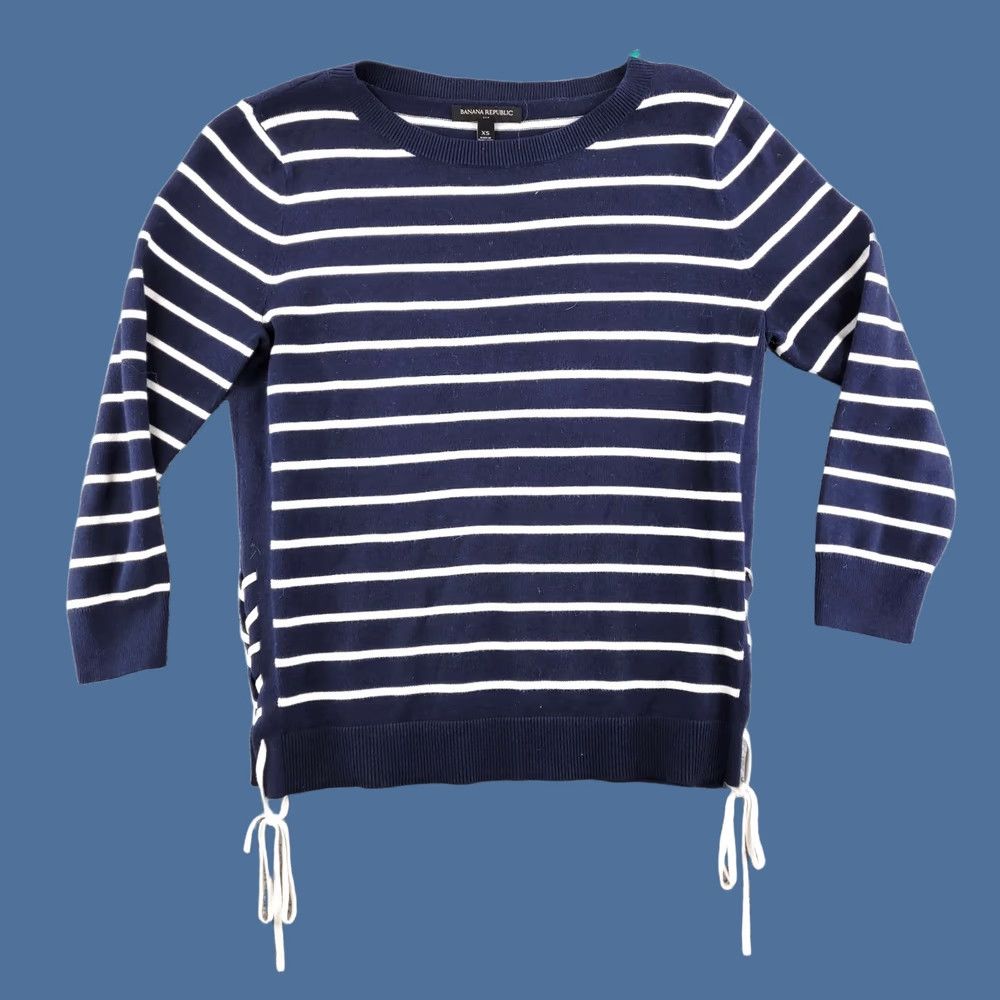 Banana Republic Banana Republic Sweater Women's XS Blue White Stripe Pullover Tie Sides Size XS / US 0-2 / IT 36-38 - 1 Thumbnail