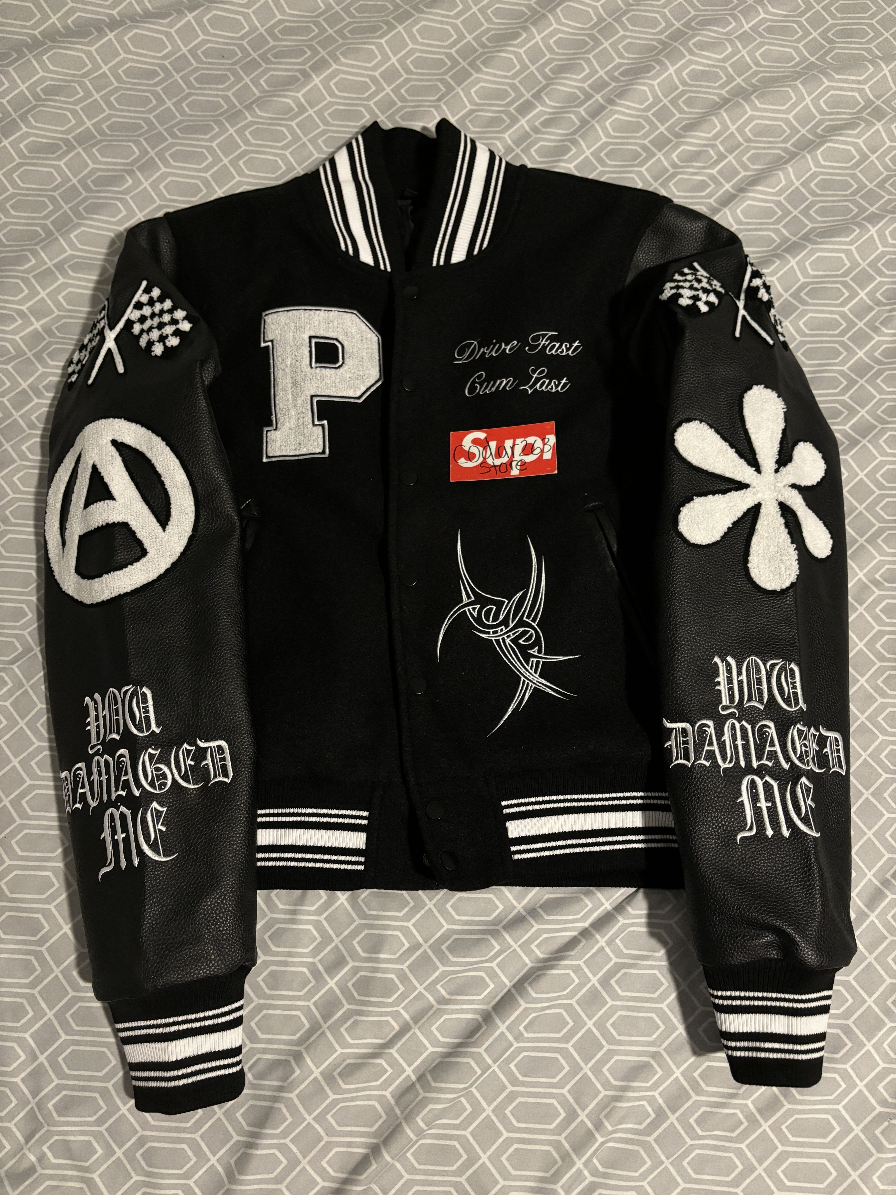 image of Designer 1Lilpsycho Psycho Motorsport Varsity Jacket Lance Jordan in Black, Men's (Size Medium)