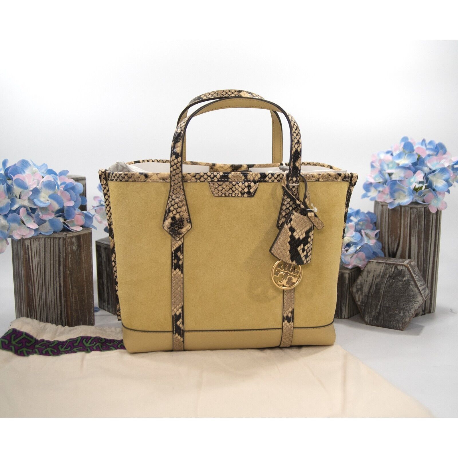 Tory Burch Tory Burch Perry Cornbread Suede Exotic Snake Small Tote Size ONE SIZE - 1 Thumbnail