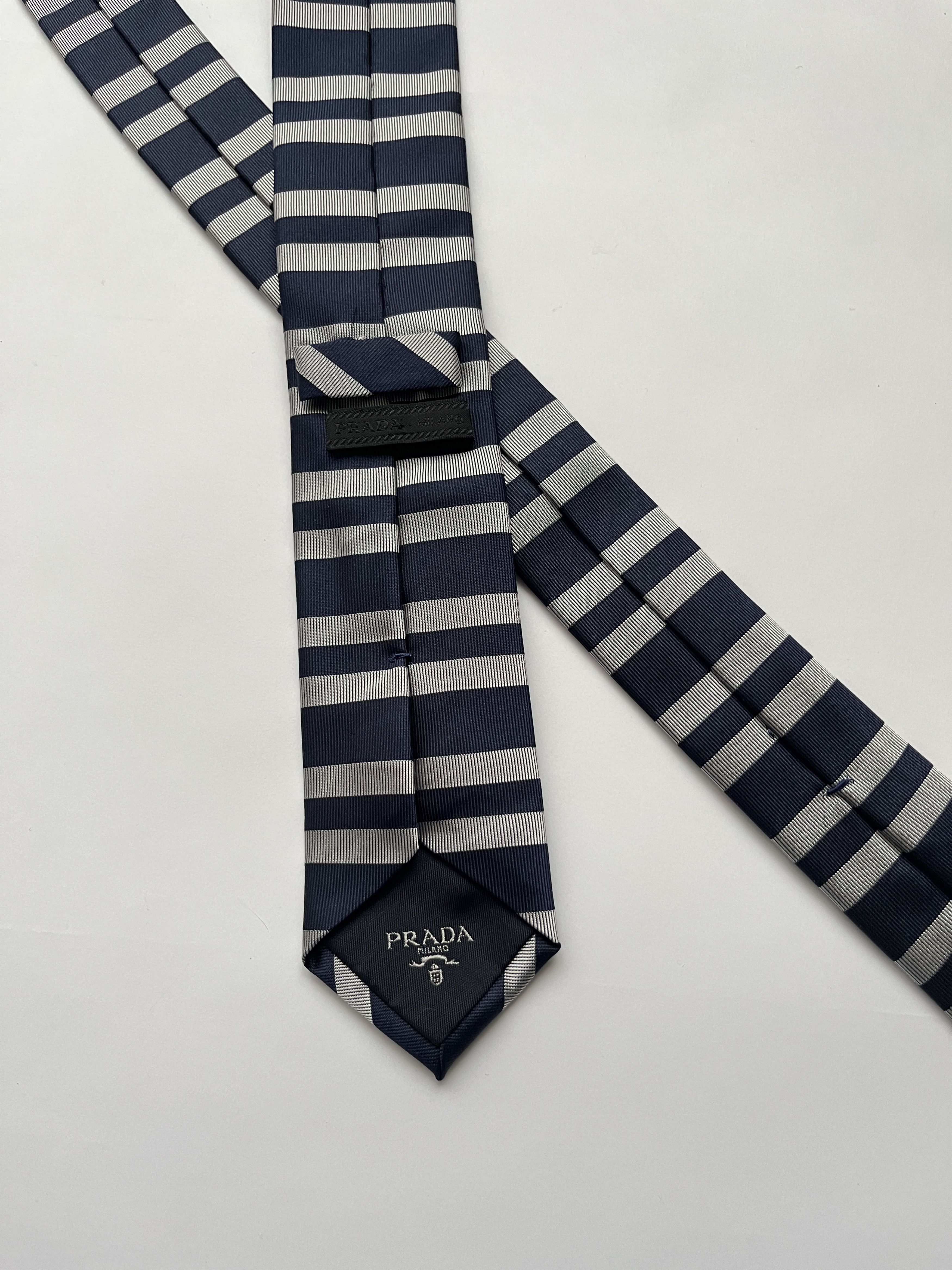 Prada ⚡️QUICK SALE⚡️Prada Blue and Silver Striped Tie Size ONE SIZE - 4 Thumbnail