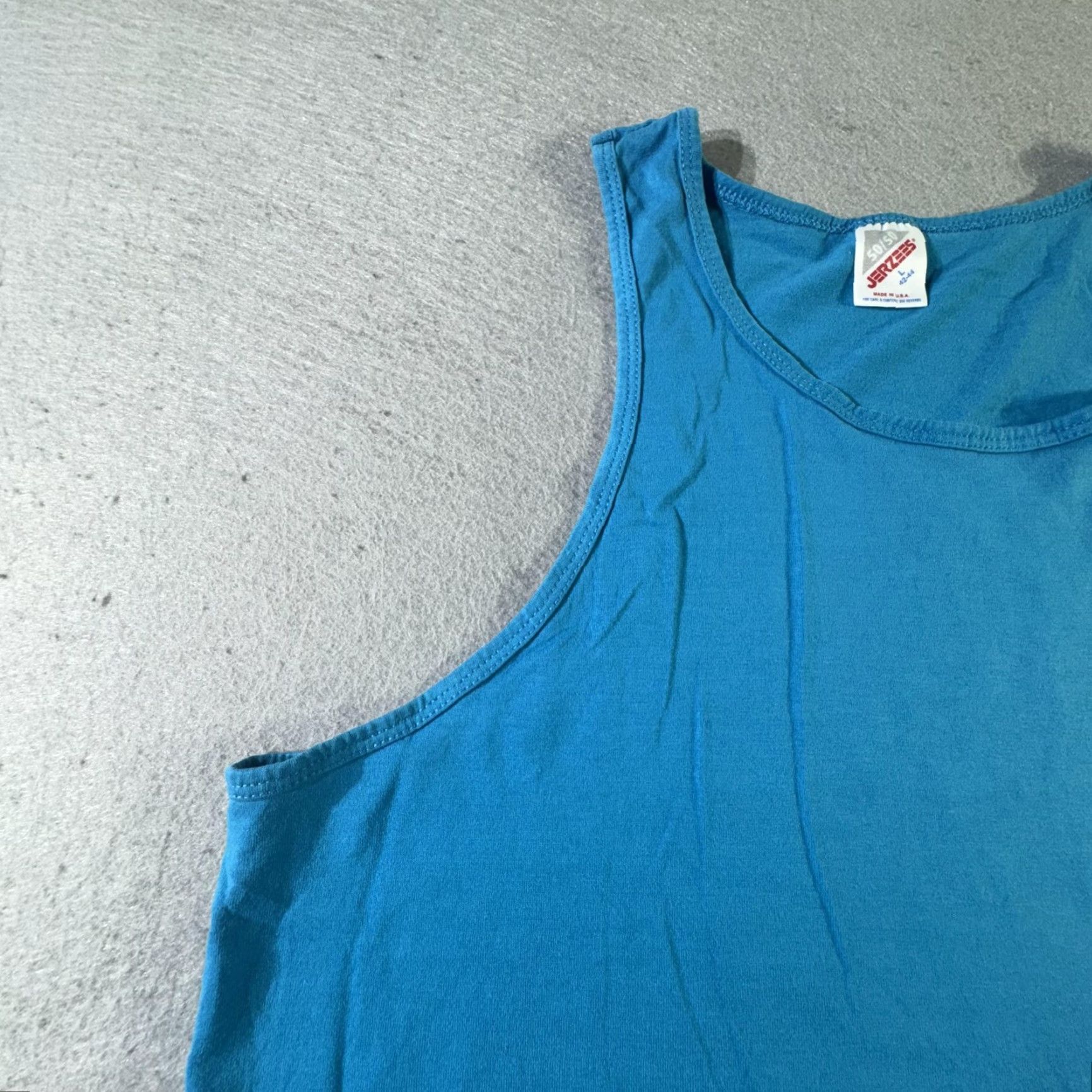 Jerzees VINTAGE Jerzees Tank Top Mens L Blue 50/50 Made USA Gym Muscle Shirt 80s 90s Size US L / EU 52-54 / 3 - 2 Thumbnail
