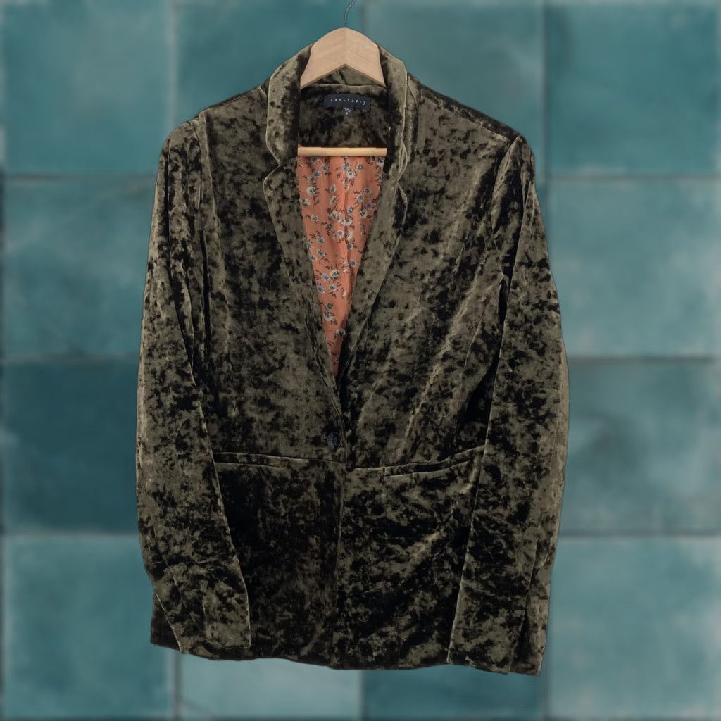 Sanctuary VINTAGE Sanctuary Blazer Womens Small Green Crushed Velvet Floral Lined Jacket Mob Wife Size S / US 4 / IT 40 - 1 Thumbnail