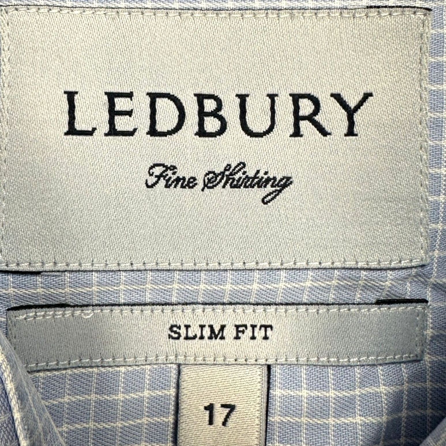 Vintage Ledbury Dress Shirt 17 Blue White Grid Check Slim Fit Button Up Long Sleeve Mens Size 46R - 4 Thumbnail