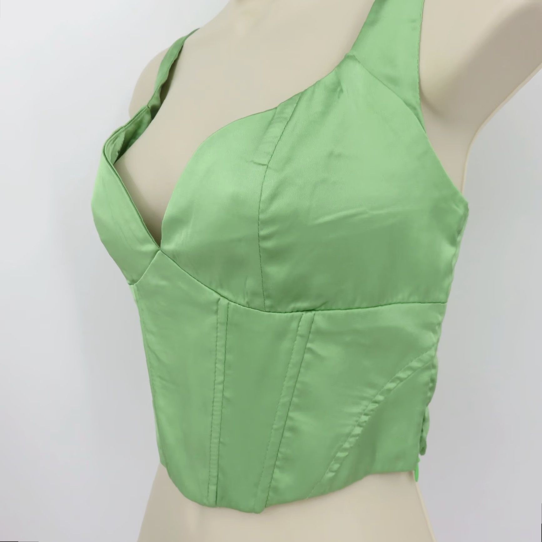 PRINCESS POLLY Princess Polly Women Tank Top Cropped Sweetheart Corset Zip Green 8 US Satin Polyester Casual Knits No N/A Size M / US 6-8 / IT 42-44 - 4 Thumbnail