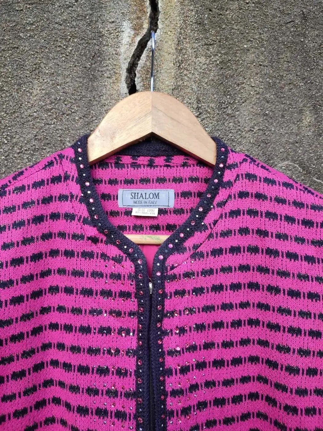 Vintage Shalom Made in Italy Vintage Knit Jacket Pink Black Pattern Size M / US 6-8 / IT 42-44 - 2 Thumbnail