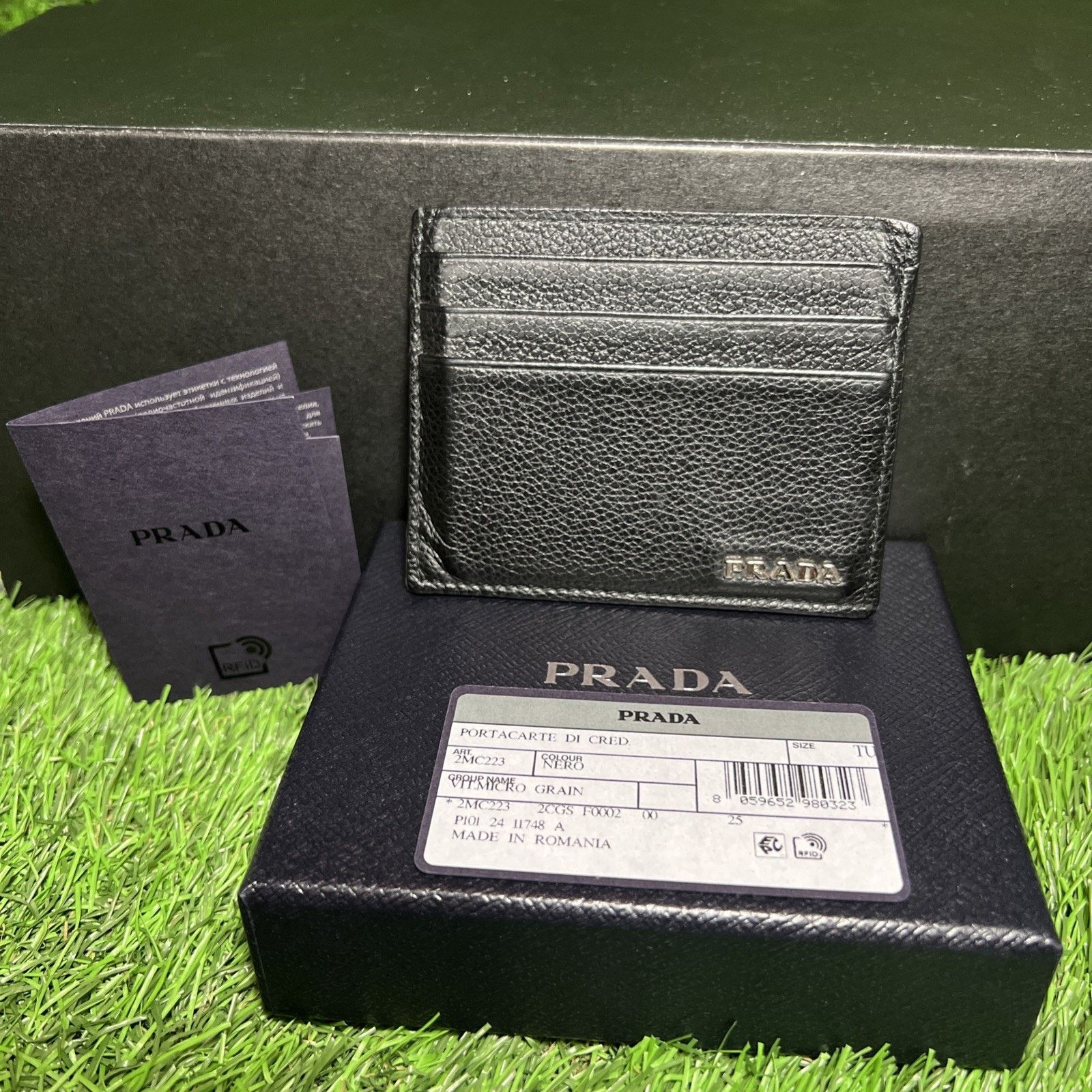 Prada Prada Vitello Micro Grain Leather Black Card Holder Wallet Size ONE SIZE - 1 Thumbnail