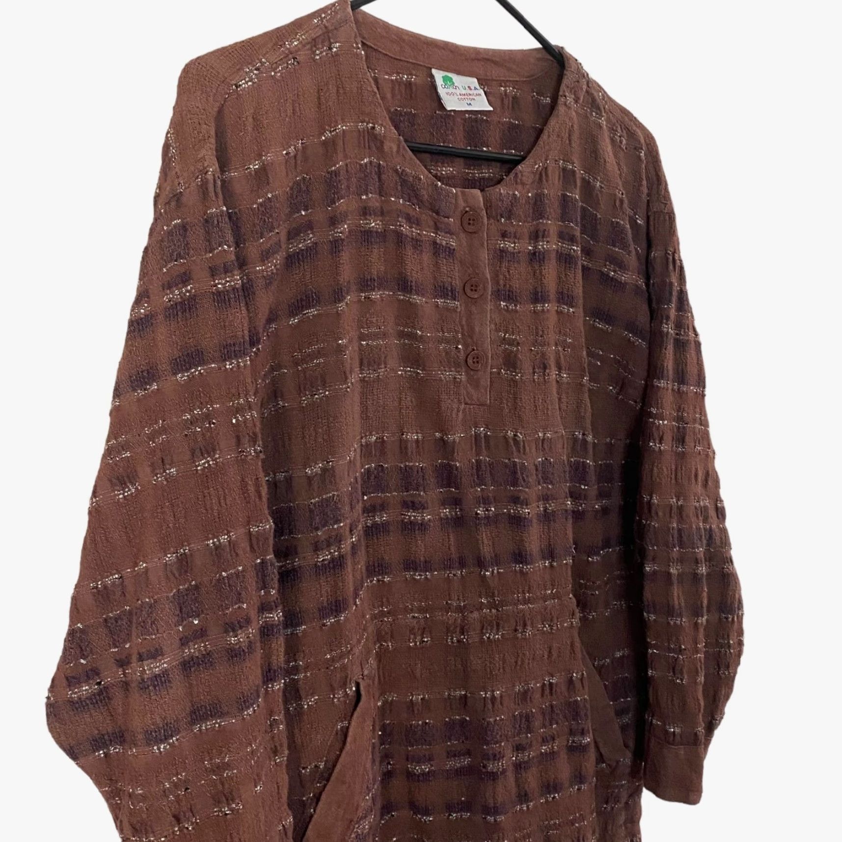 Vintage VINTAGE Cotton USA Striped Button-Collar Long Sleeve Tunic Blouse Brown Women's Medium Size M / US 6-8 / IT 42-44 - 4 Thumbnail