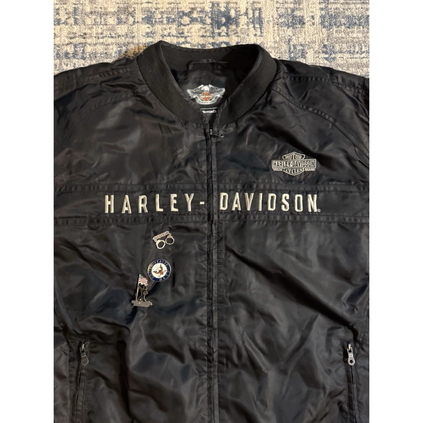 Harley Davidson VINTAGE Harley-Davidson Motorcycles Black Nylon Heritage Bomber Jacket 3XL Biker Mens Jacket Size US XXL / EU 58 / 5 - 4 Thumbnail
