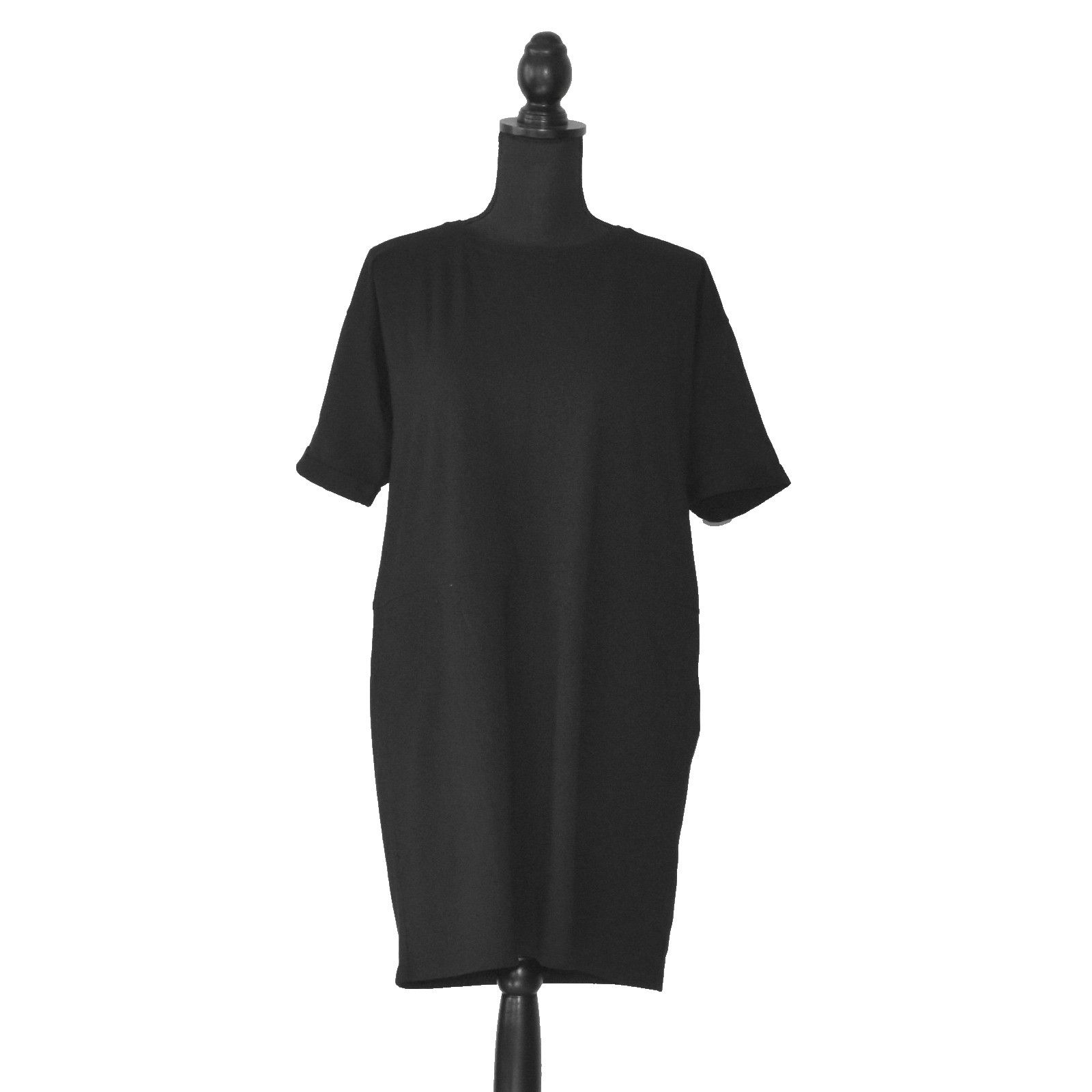 Eileen Fisher EILEEN FISHER Black Stretch Cotton Short Sleeve Dress Sz PS Size S / US 4 / IT 40 - 1 Thumbnail