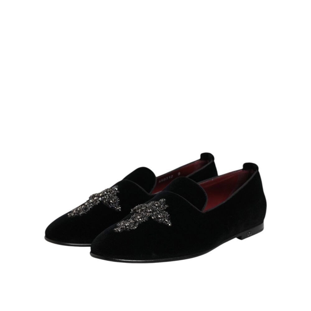 Dolce & Gabbana Dolce & Gabbana Black Velvet Embellished Loafer Slip On Shoe Size US 10 / EU 43 - 4 Thumbnail