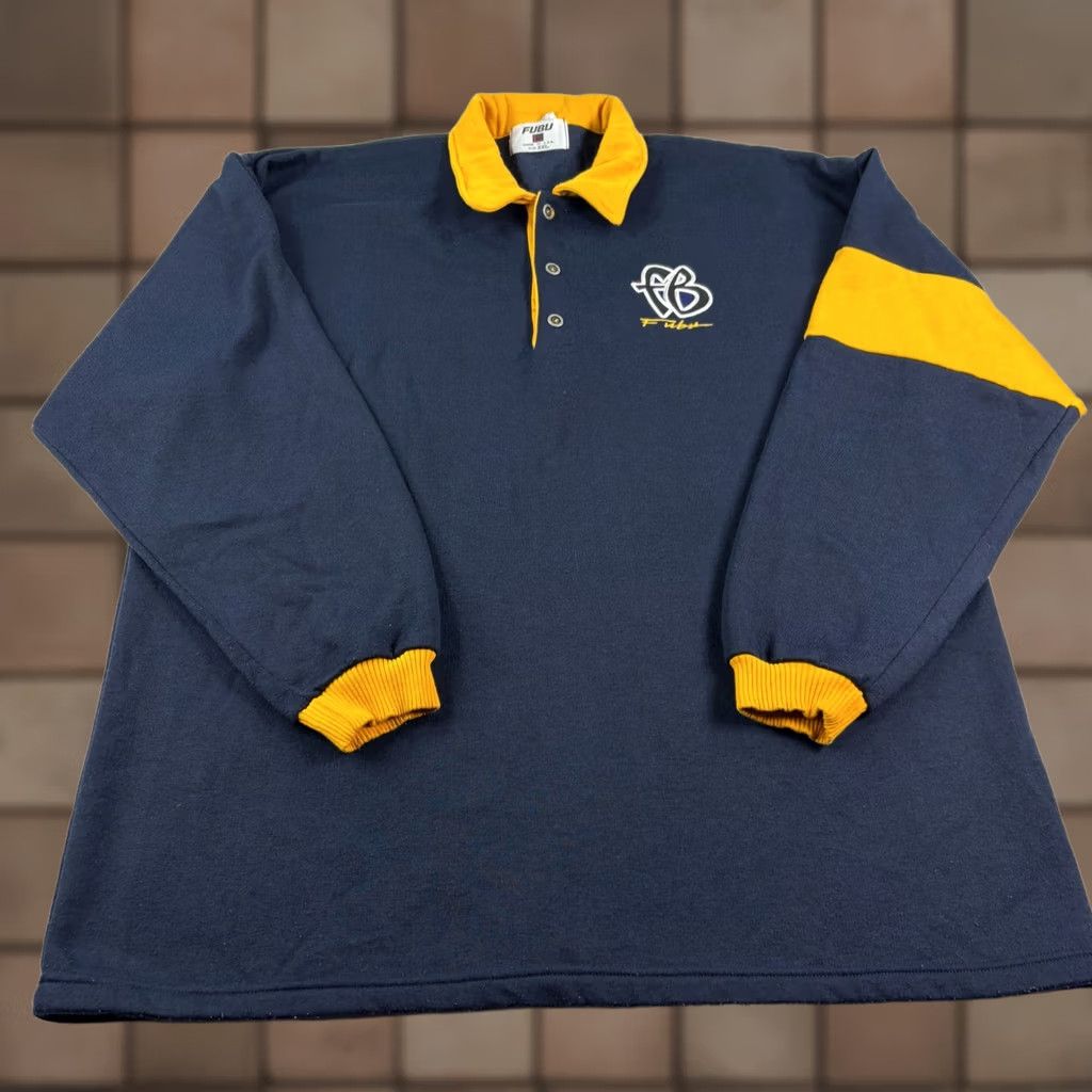 Fubu VINTAGE FUBU Shirt Mens 2XL Blue 90s Sweatshirt Yellow Pullover Hip Hop USA Made Size US XXL / EU 58 / 5 - 1 Thumbnail