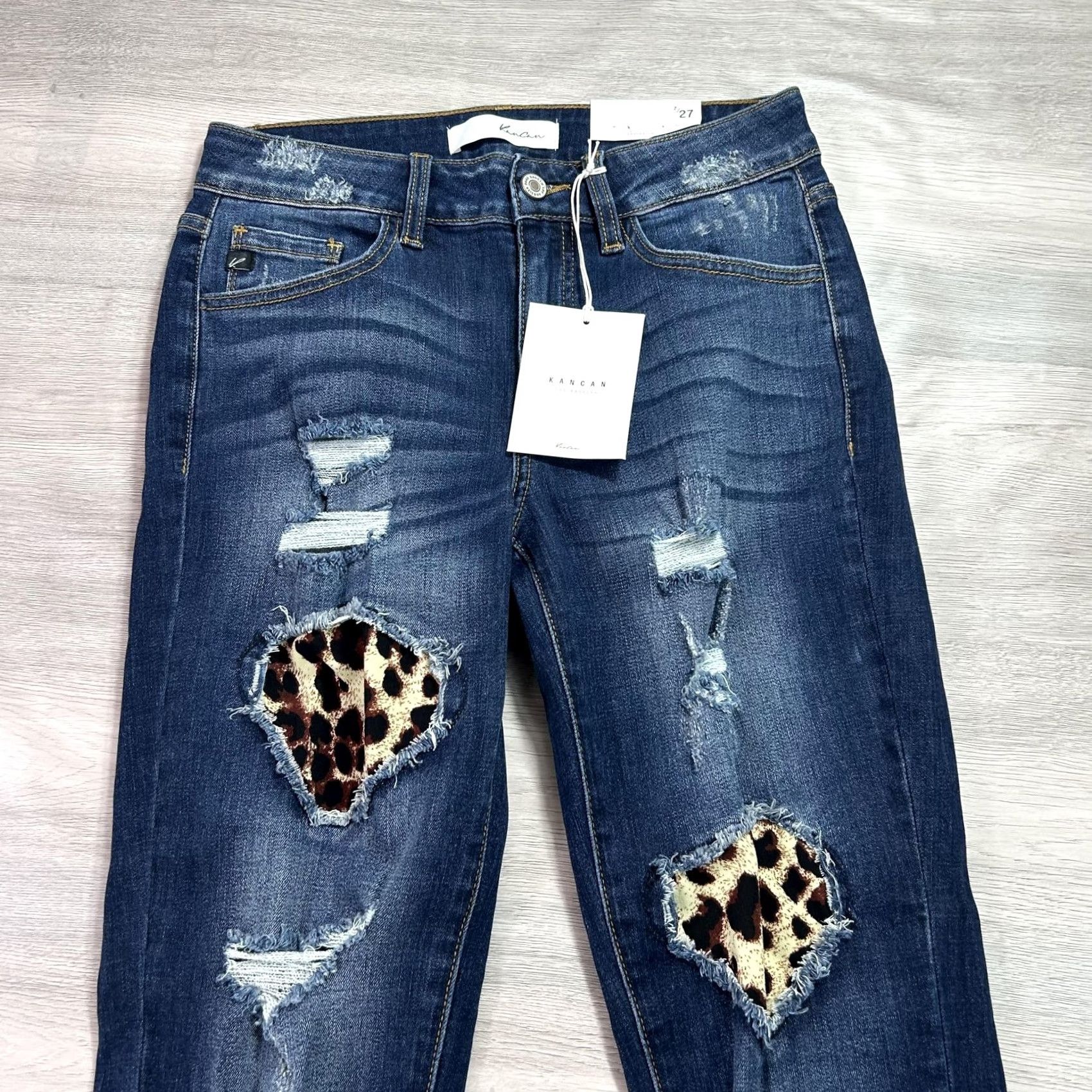 Vintage VINTAGE KanCan Jeans Womens 7 27 Blue Distressed Leopard Patch Ankle Skinny Mid Rise Stretch Size 28" / US 6 / IT 42 - 3 Thumbnail