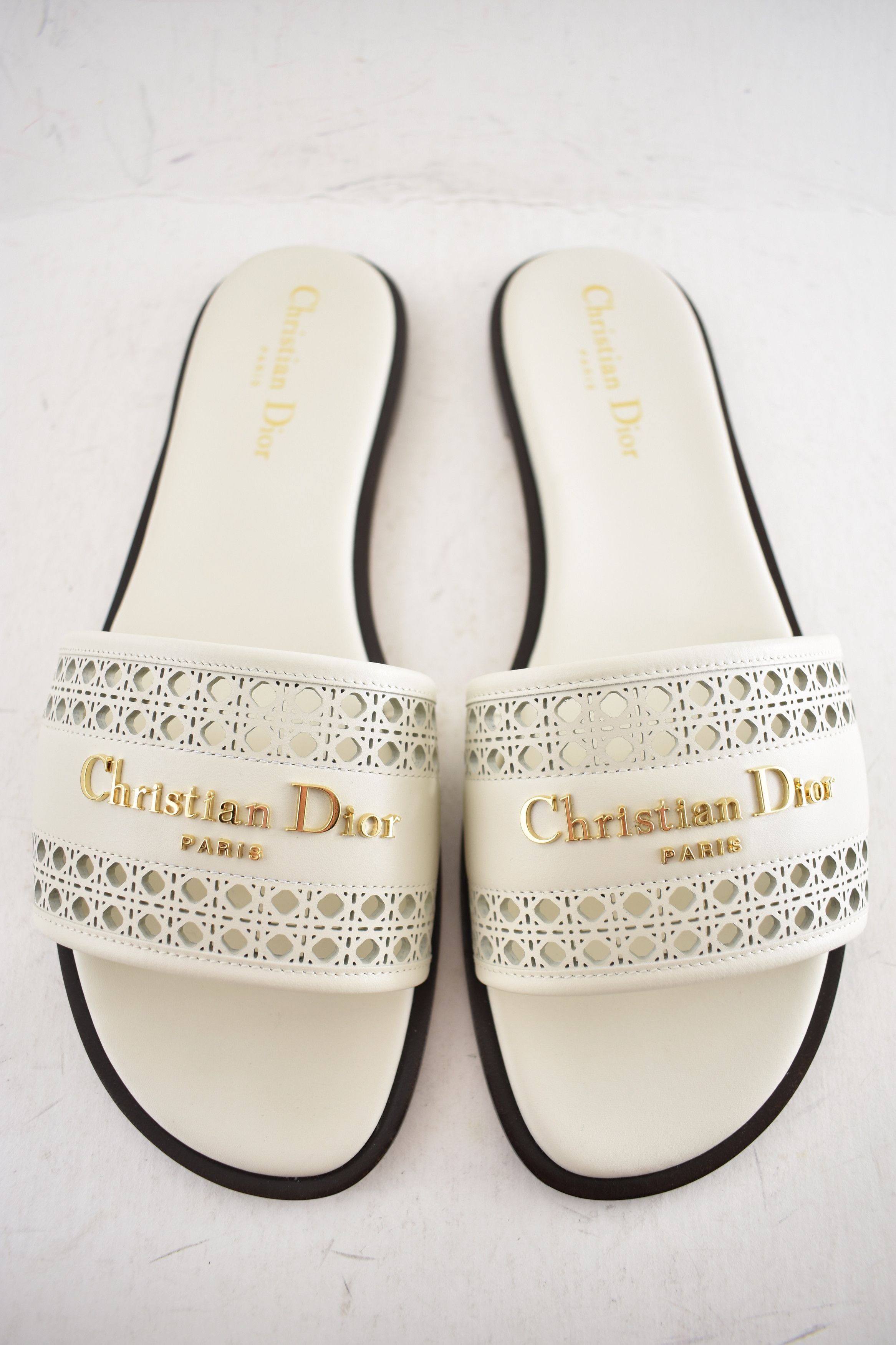 Dior D-Lane Dway Micro Cannage Leather Logo Slide Flat Sandal 39 Size US 9 / IT 39 - 12 Thumbnail