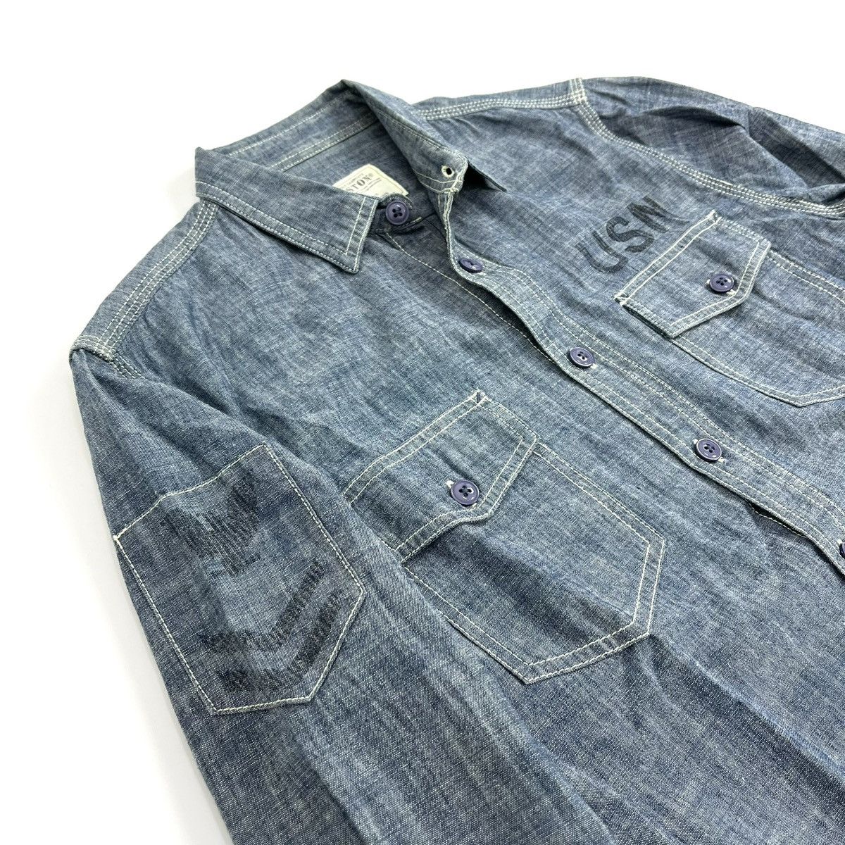 Japanese Brand Vintage Houston Military USN Chambray Pocket Denim Shirt Size US M / EU 48-50 / 2 - 4 Thumbnail