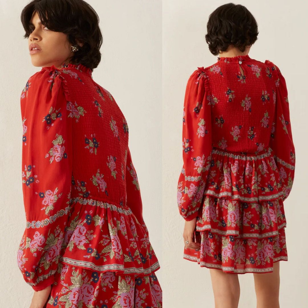 Alix Of Bohemia Alix of Bohemia Floral Red Selma Long Sleeve Dress XS Size XS / US 0-2 / IT 36-38 - 6 Thumbnail