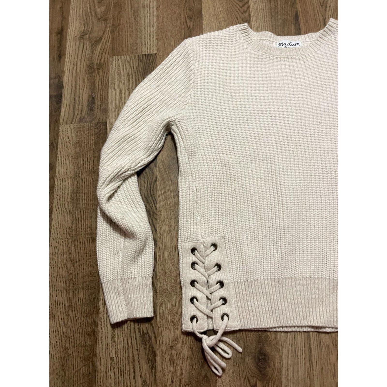 Madison Madison & Berkeley Sweater Women L Ivory Knit Pullover Crew Neck Side Ties Size L / US 10 / IT 46 - 3 Thumbnail
