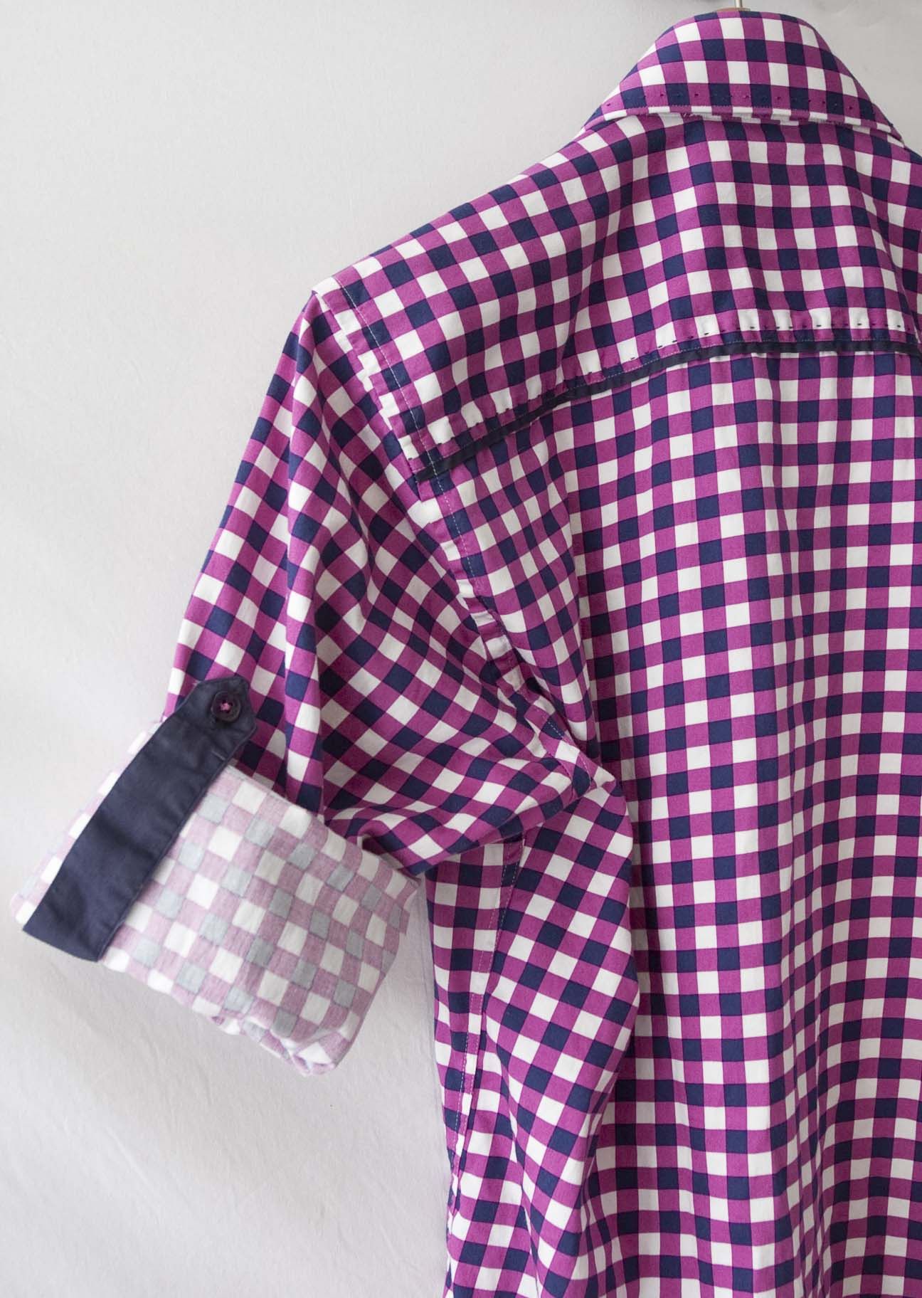 Au Noir Au Noir Shirt Cufflink Size 3/M Plaid Purple/ Blue Size US M / EU 48-50 / 2 - 8 Thumbnail