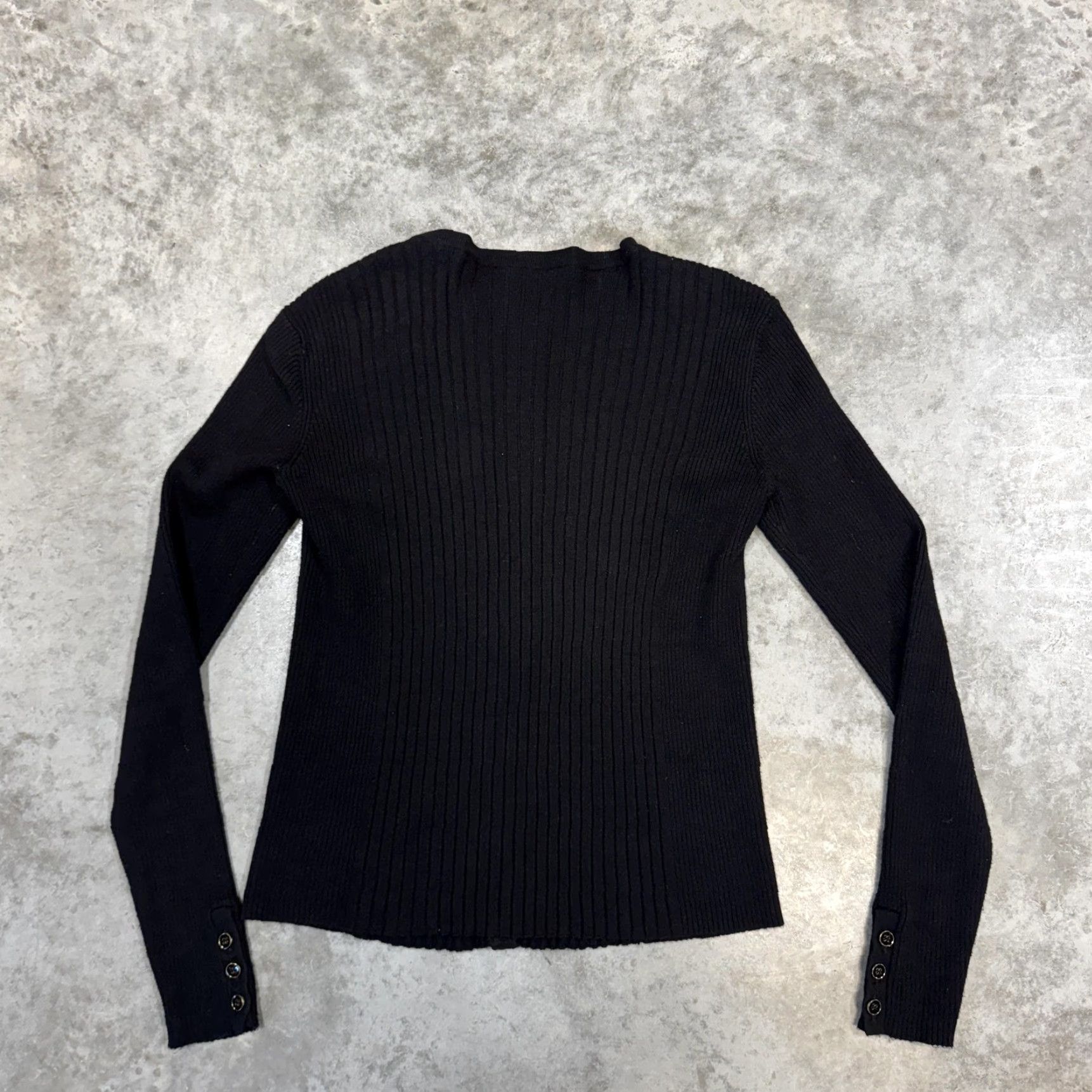 J.McLaughlin VINTAGE J. McLaughlin Sweater Womens XS Black Ribbed Knit Button Cardigan Crewneck Top Size XS / US 0-2 / IT 36-38 - 5 Thumbnail