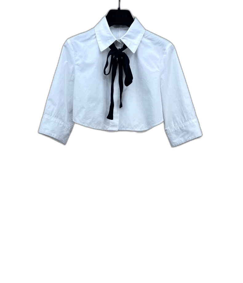 Valentino Valentino White Cropped Shirt with Bow Size US S / EU 44-46 / 1 - 1 Thumbnail