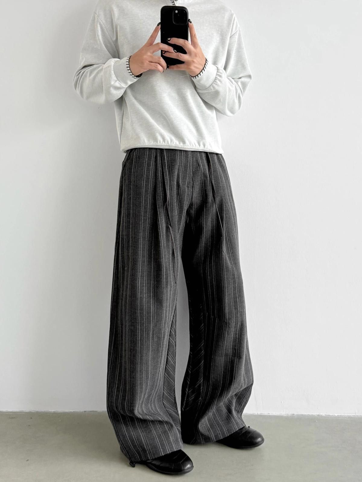 Vintage Black Pinstripe Wide Leg Pants, Loose Fit Trousers Size US 33 - 3 Thumbnail