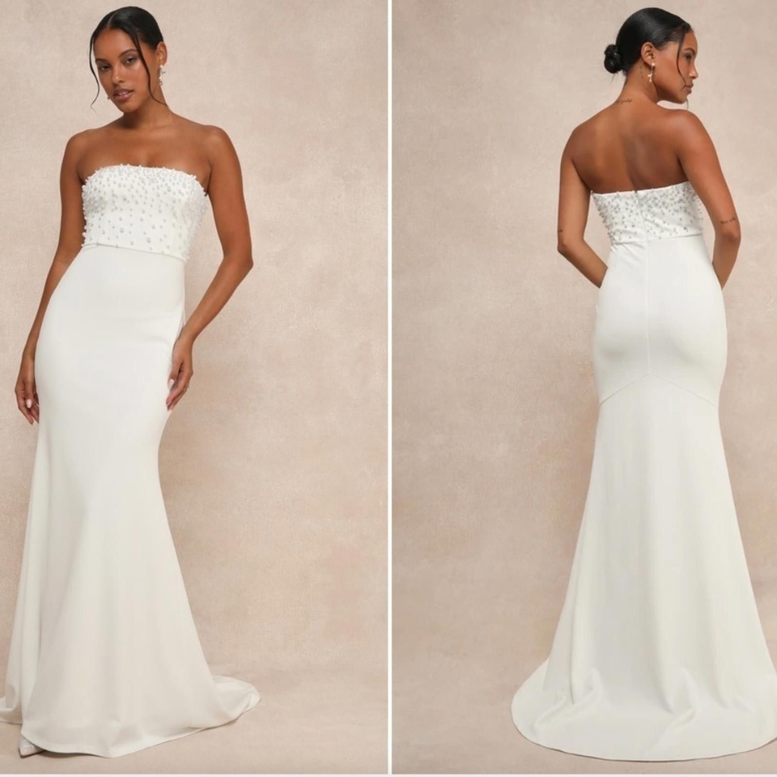 Lulus LULU's Wedding Elegant Sexy Pearl Bustier Sophisticated Gown Size L / US 10 / IT 46 - 3 Thumbnail