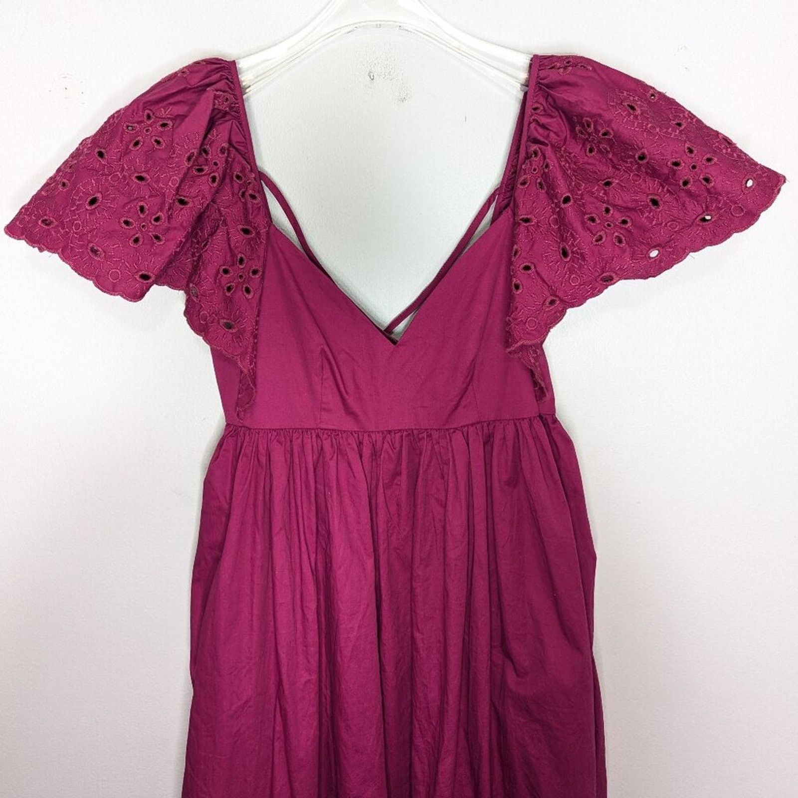 Anthropologie En Saison Flutter Sleeve Maxi Dress Eyelet Criss Cross Back Size S / US 4 / IT 40 - 5 Thumbnail