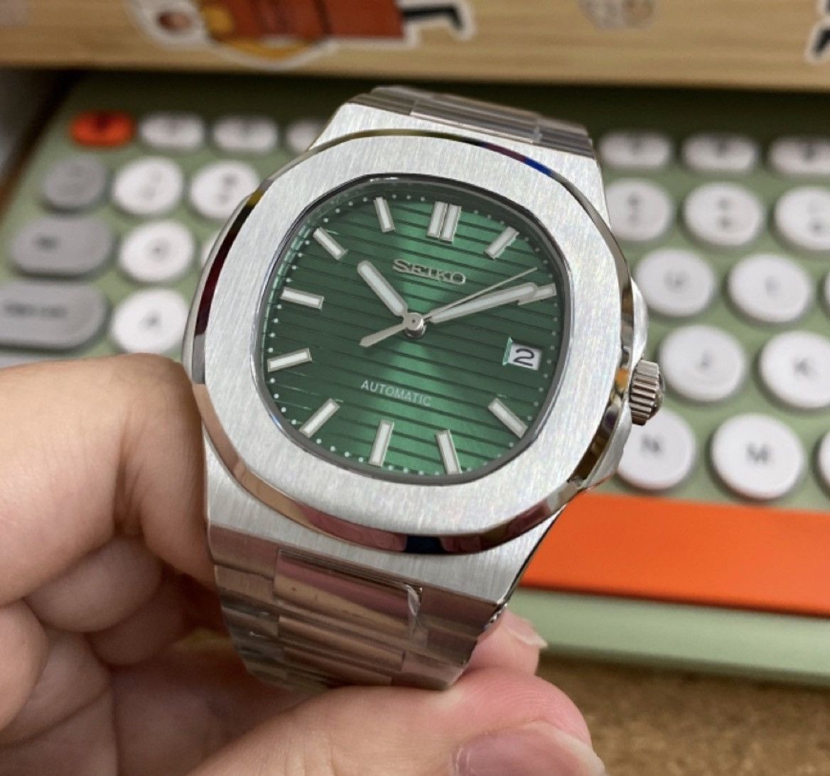 Japanese Brand Seiko Mod Nautilus Green Steel Automatic Watch 41mm NH35 Size ONE SIZE - 3 Thumbnail
